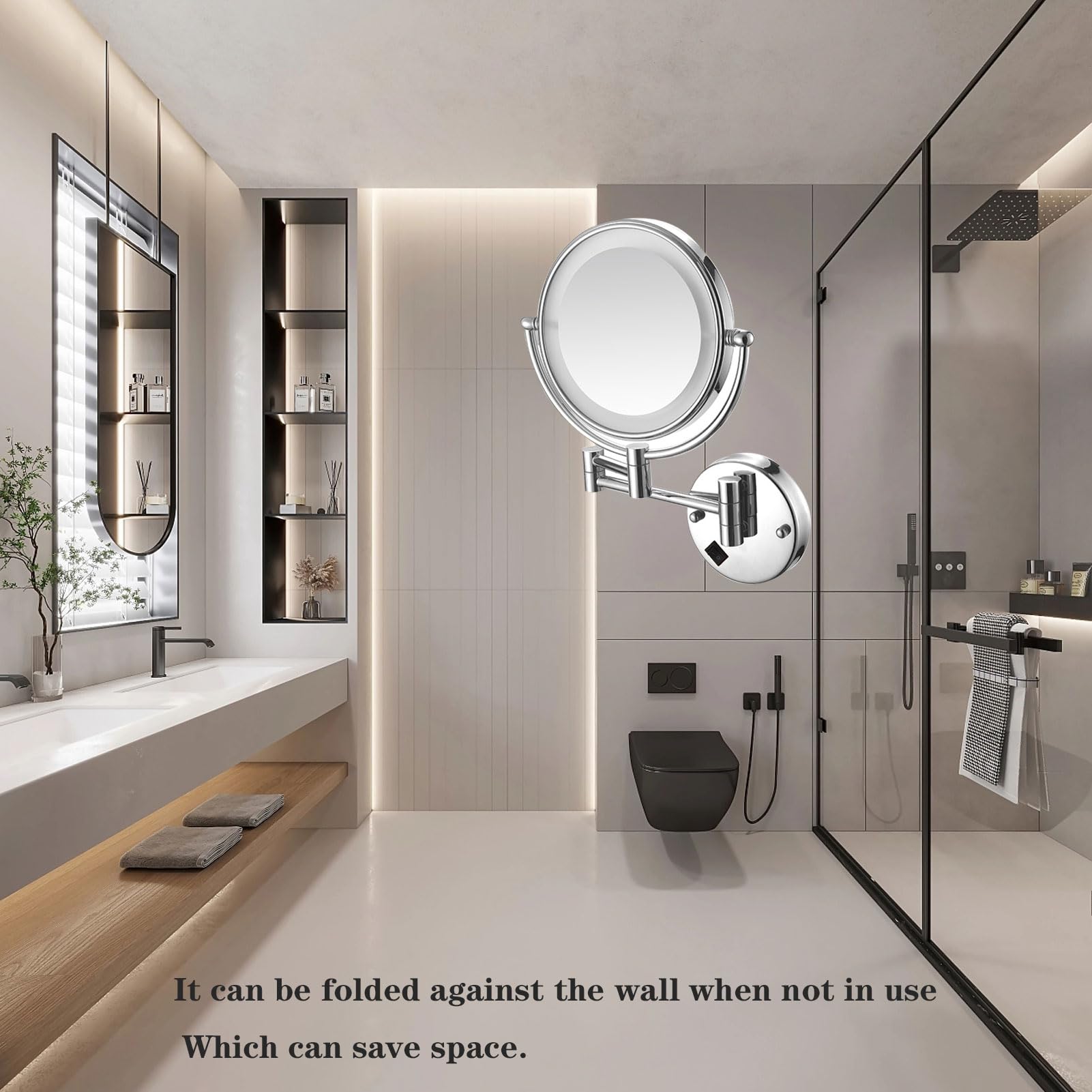 Specchio Cosmetico da Parete, Doppio Faccia Pieghevole Specchio Bagno, Specchio per Il Trucco con Luce LED, Specchio Cosmetico Ingranditore, per Il Trucco (Rose Gold Charge 10X)