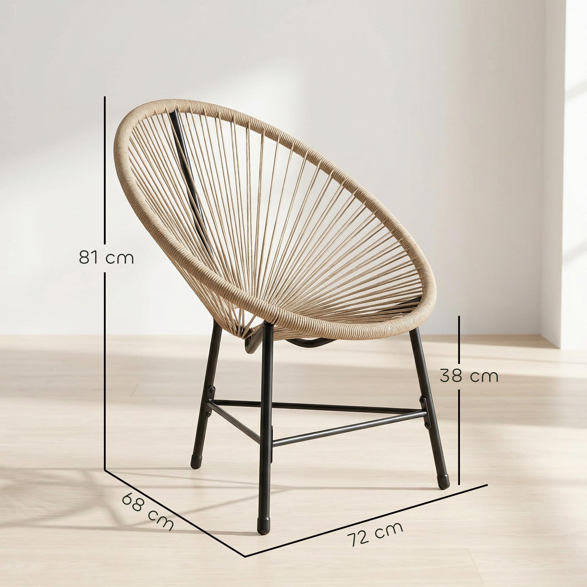 Outsunny Lot de 2 Fauteuils de Jardin Acapulco Résine Tressée, Structure Triangulaire en Acier, Chaise de Jardin pour Plage Balcon Terrasse, Charge 120 kg, 72x68x81cm, Naturel