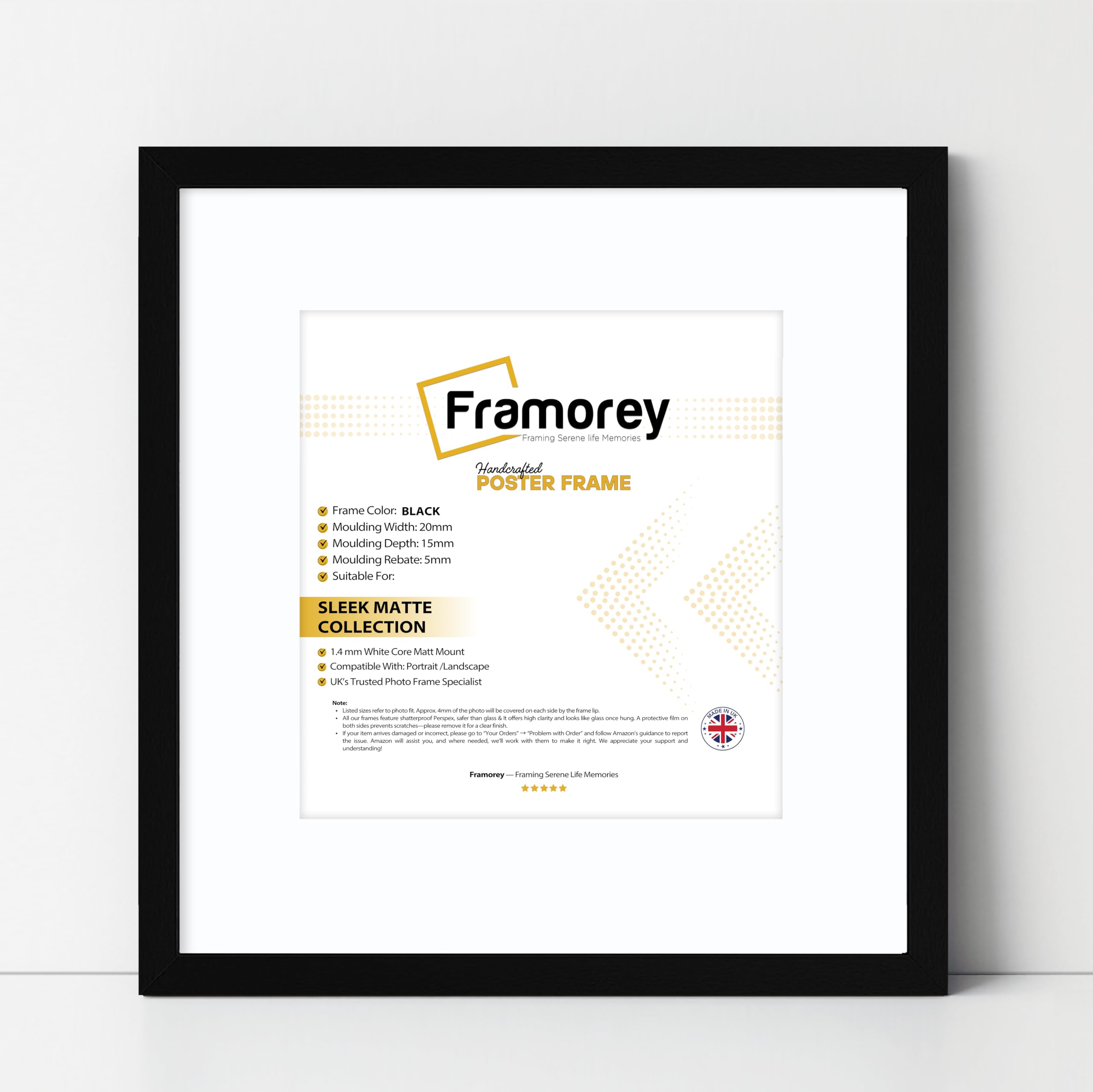FRAMOREY Square Size Thin Matt Photo, Handmade Flat Thin Picture Frame, 24x24" Size Black Picture Frame With 20x20" Size White Mount, Photo Print Frames