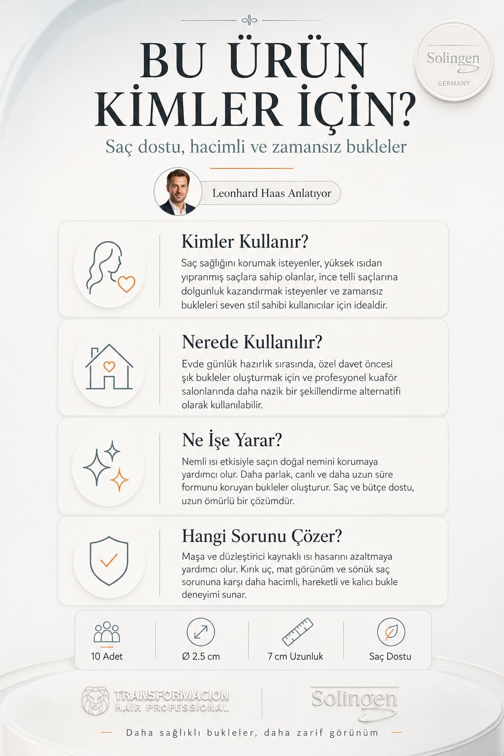 Transformacion 10'lu Isıtmalı Sulu Bigudi - Saç Dostu, Pratik, Profesyonel Bukleler ve Dalgalar Solingen Professional 719838