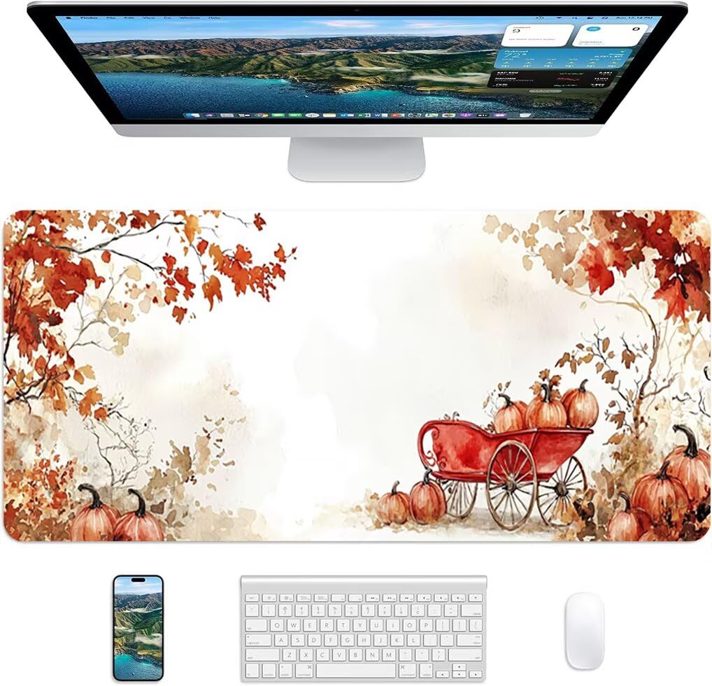 Wxuaixnn Halloween Tappetino per Mouse Gaming XXL, 160x80cm Tappetino da Scrivania, Bianco Mousepad con Bordi Cuciti per Gamer e computer portatilea, Migliora la Precisione e la velocità -10235