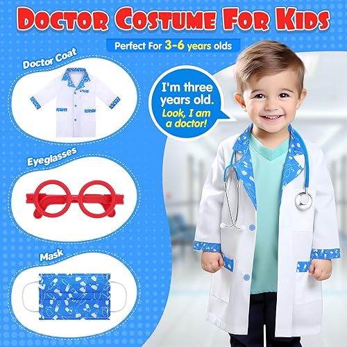 Miniatura 4 de GINMIC Kit de juego de médico para niños, juego de 22 piezas con disfraz de médico de juego de rol y funda de transporte para niños pequeños y
