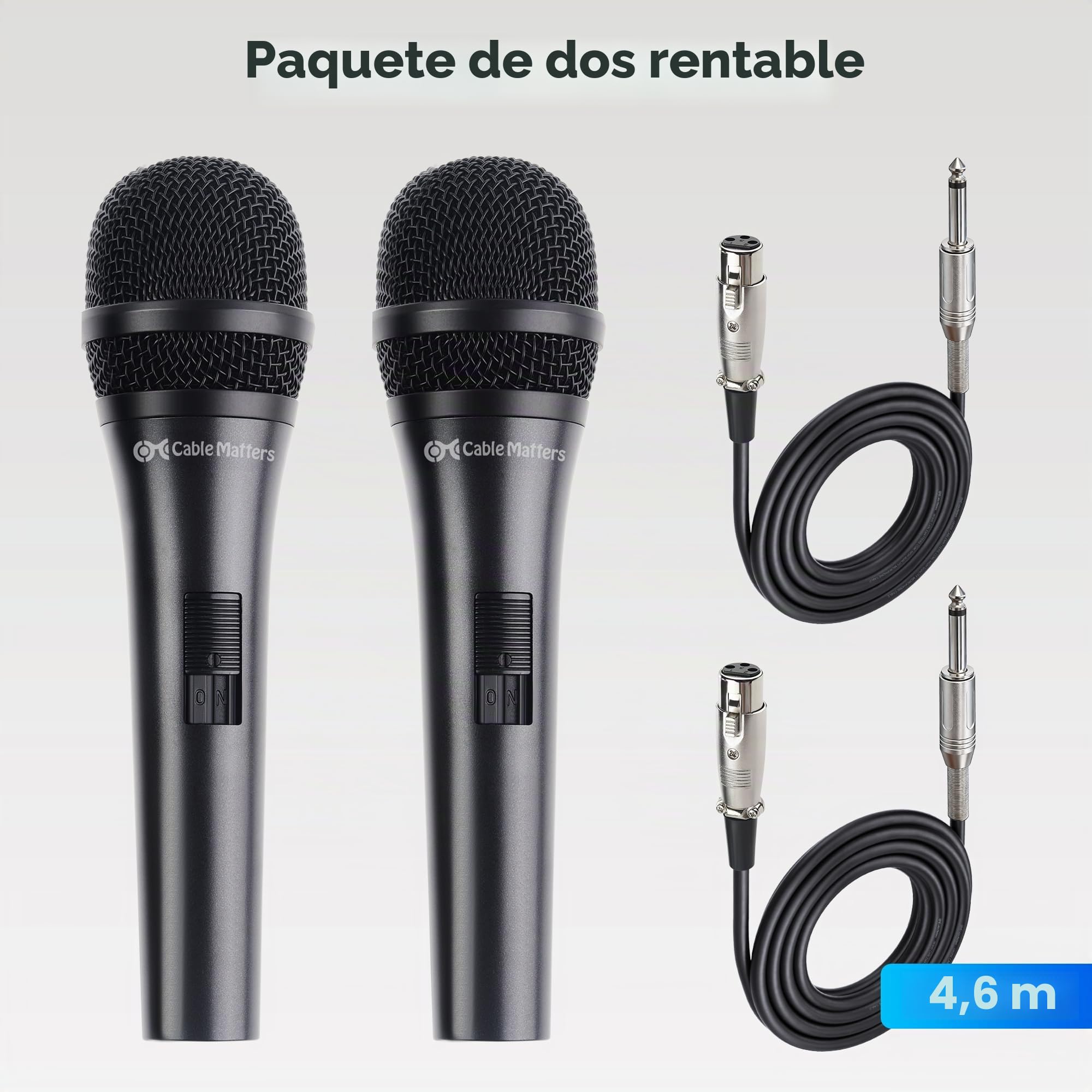 Cable Matters Paquete de 2 micrófonos vocales dinámicos cardioides con Cable de 4,5 m, 6,35mm micrófono de Canto con Cable/micrófono de máquina de Canto Karaoke