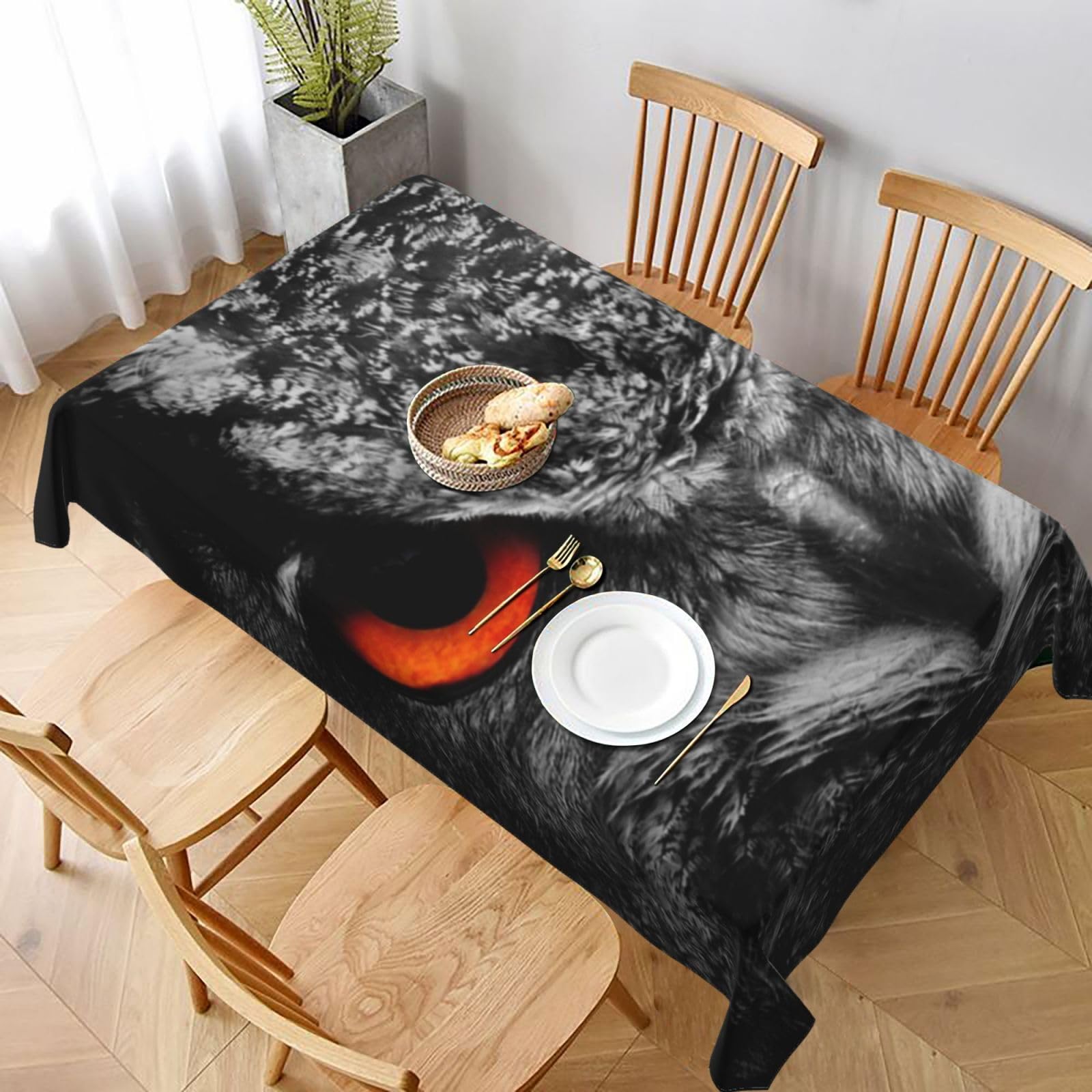 BNVSADC Owl Eyes Printed Rectangle Tablecloth 228x152 CM, Water Resistant Polyester Table Cloth Decorative Fabric Table Covers for Kitchen Dining Table Parties Camping