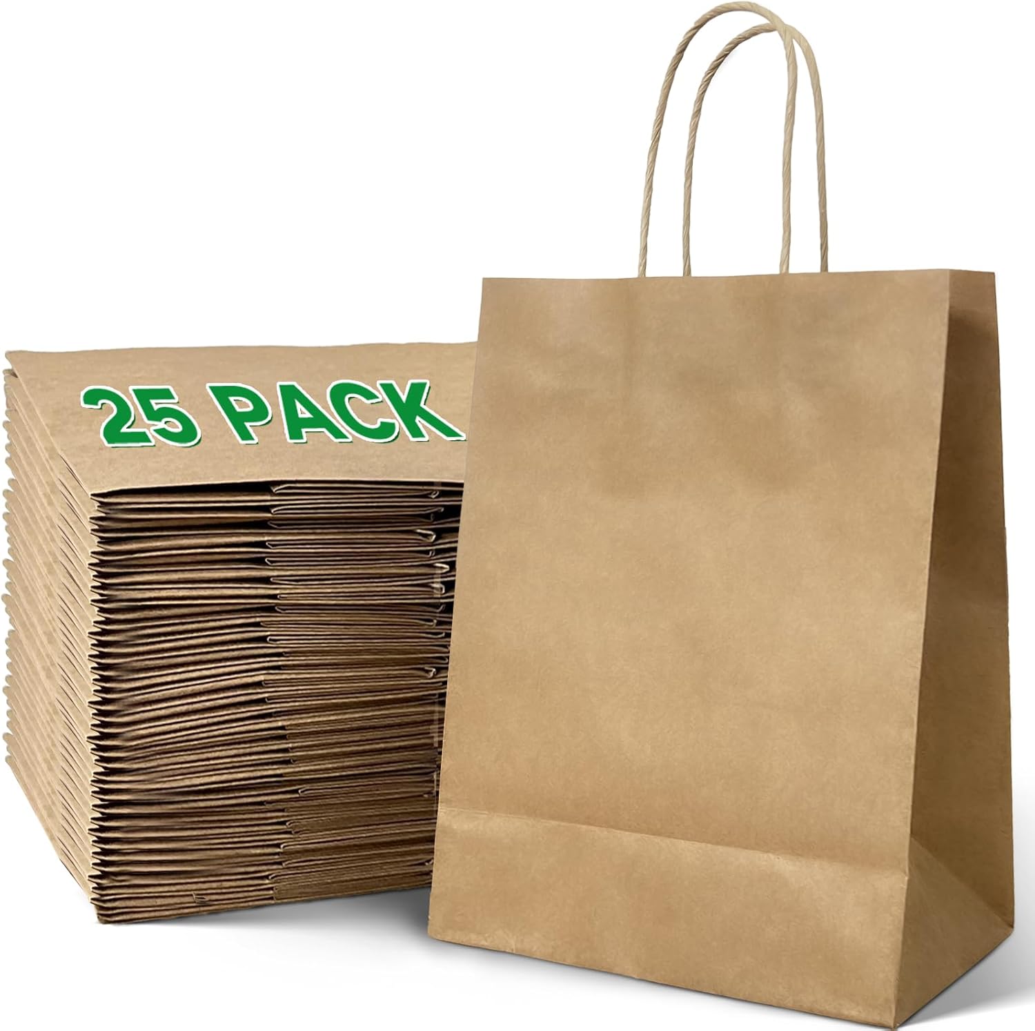 Medium Brown Paper Gift Bags with Handles, Medium Kraft Paper Bags with Handles,7.87x4.3x10.6" 25Pcs Medium Brown bulk bags, Brown Gift Bags for Businesses, Parties, Wedding, Favors, Shopping, Retail, Take Out Sacks