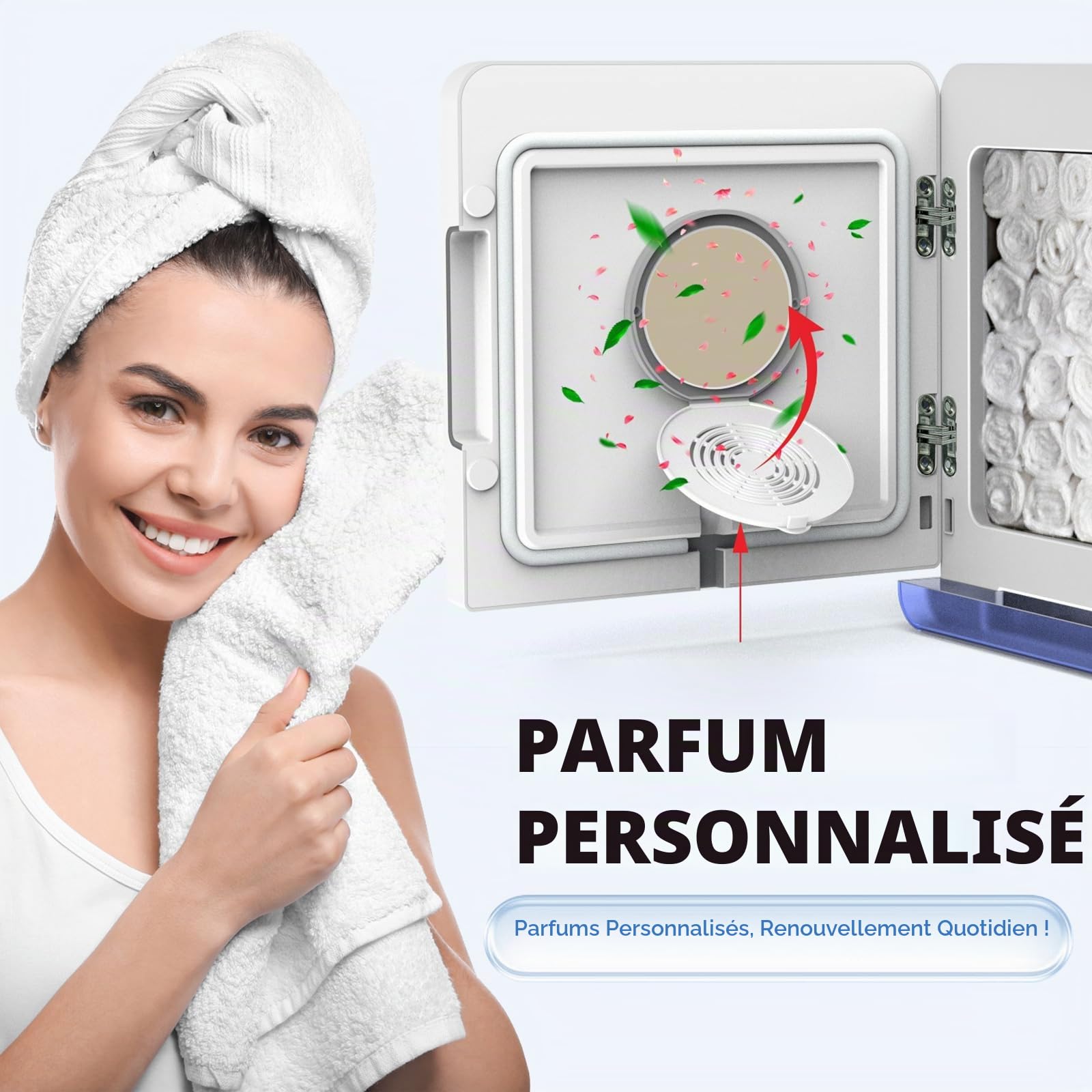 Chauffe-serviettes, 8 l serviette chaude Cabinet de stérilisateur, vapeur pour serviettes avec clip de serviette plus chaud, chauffe-serviettes électrique chauffage rapide à 80 ℃ armoire à serviettes