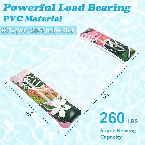 Miniatura 4 de Flotadores de piscina para adultos, paquete de 2 flotadores inflables para piscina, 4 en 1, balsas multiusos, hamaca de agua para piscina,