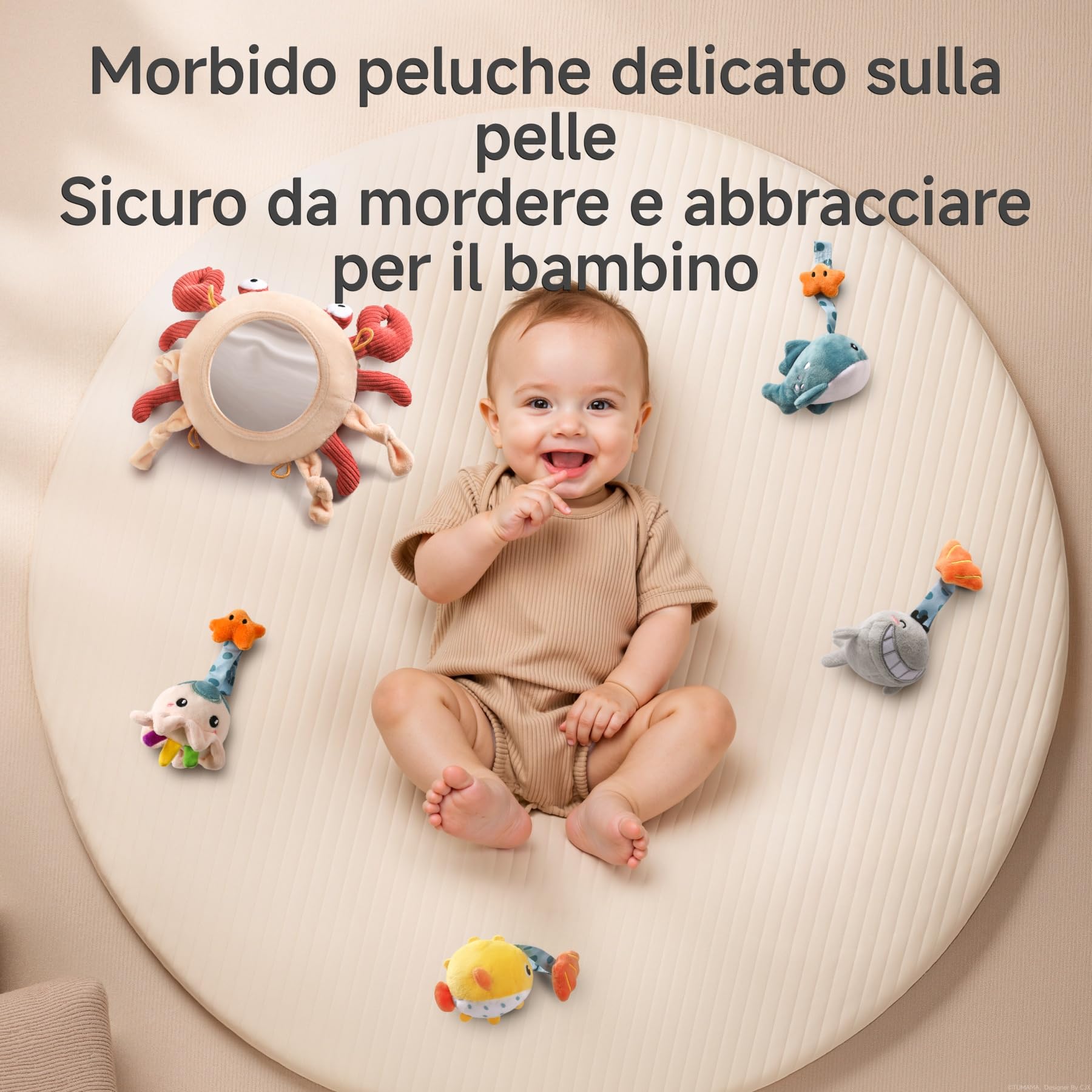 TUMAMA Giochi Passeggino Per Neonato 0 3 4 6 9 12 Mesi, Gioco Montessori Sensoriali Sonaglio Per Neonati Accessori Con Specchio, Peluche Granchio Giocattoli Per Culla Carrozzina Femmina Maschio Regalo