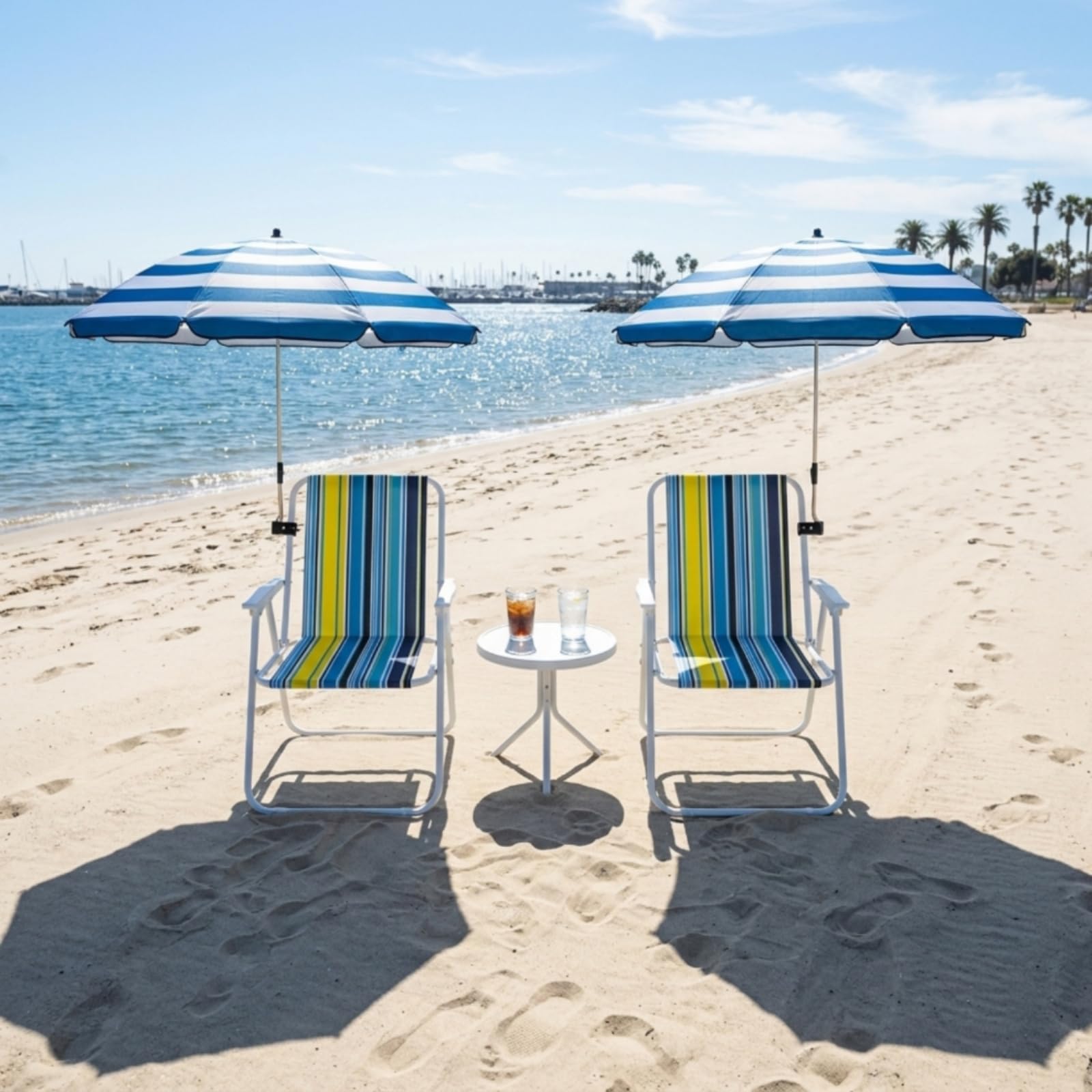LOVIVER Chaise Pliante Extérieure Chaise de Plage Fauteuil de Camping Siège Portable avec Parasol Intégré en Acier Carbone et Tissu Résistant Adaptée à Plage Pêche Camping Pique-Nique Jardin