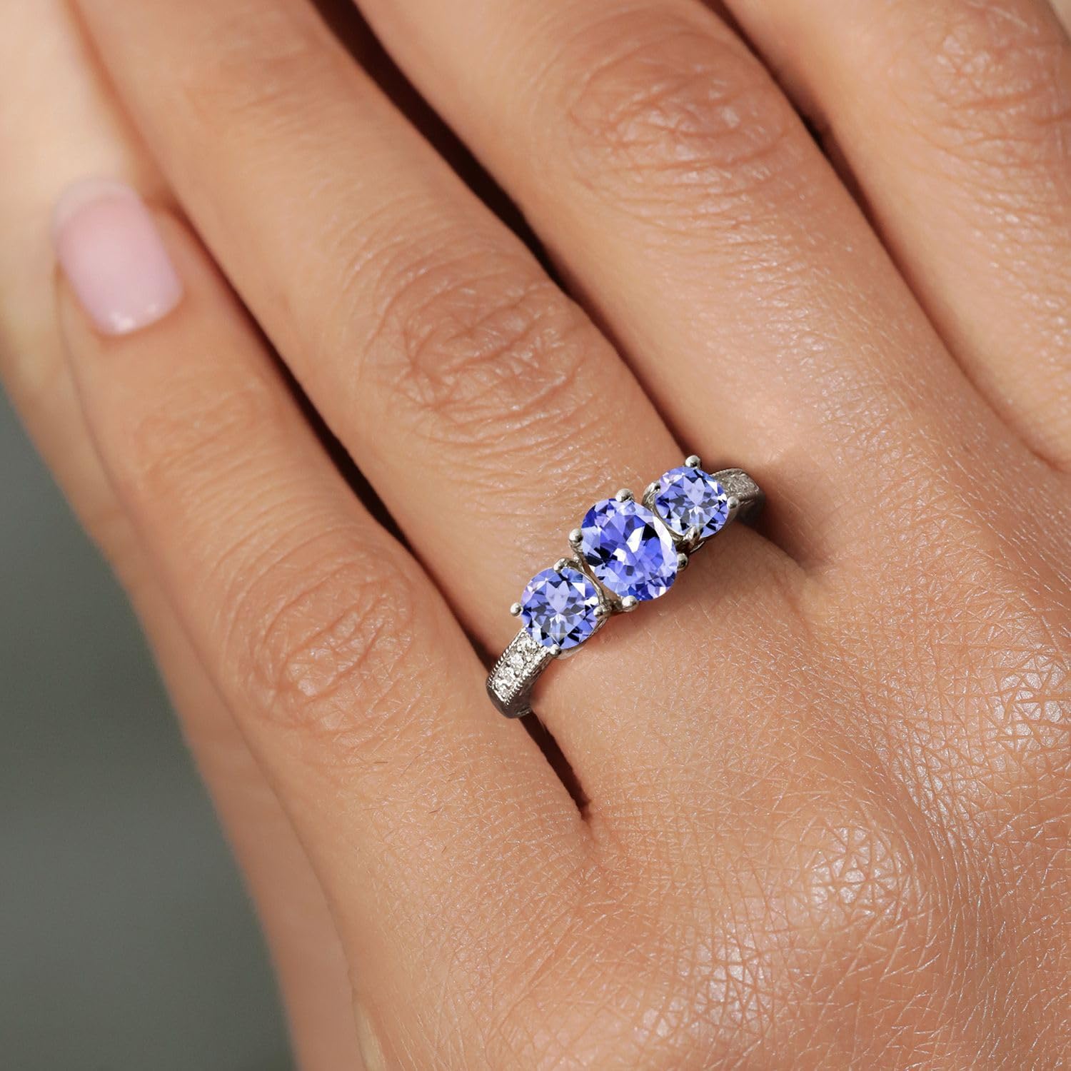 Gem Stone King 1.79 Cttw Blue Tanzanite 3-Stone Ring For Women | 925 Sterling Silver | Gemstone Birthstone | 3 Stone Wedding Engagement Anniversary Promise Ring For Women | Available In Size 5-9 - Image 4