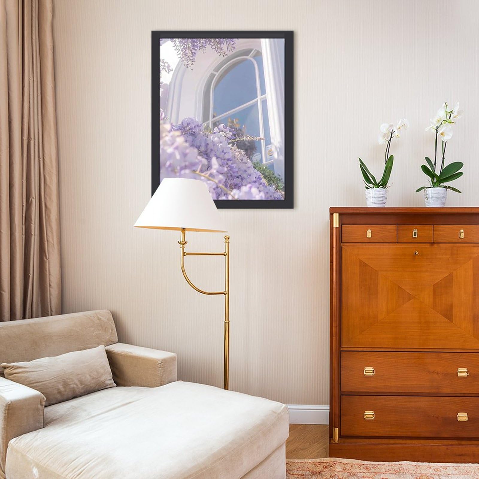 Amazon.co.jp: 窓の向こうに咲く紫の藤 絵画 絵 地中海スタイル アート