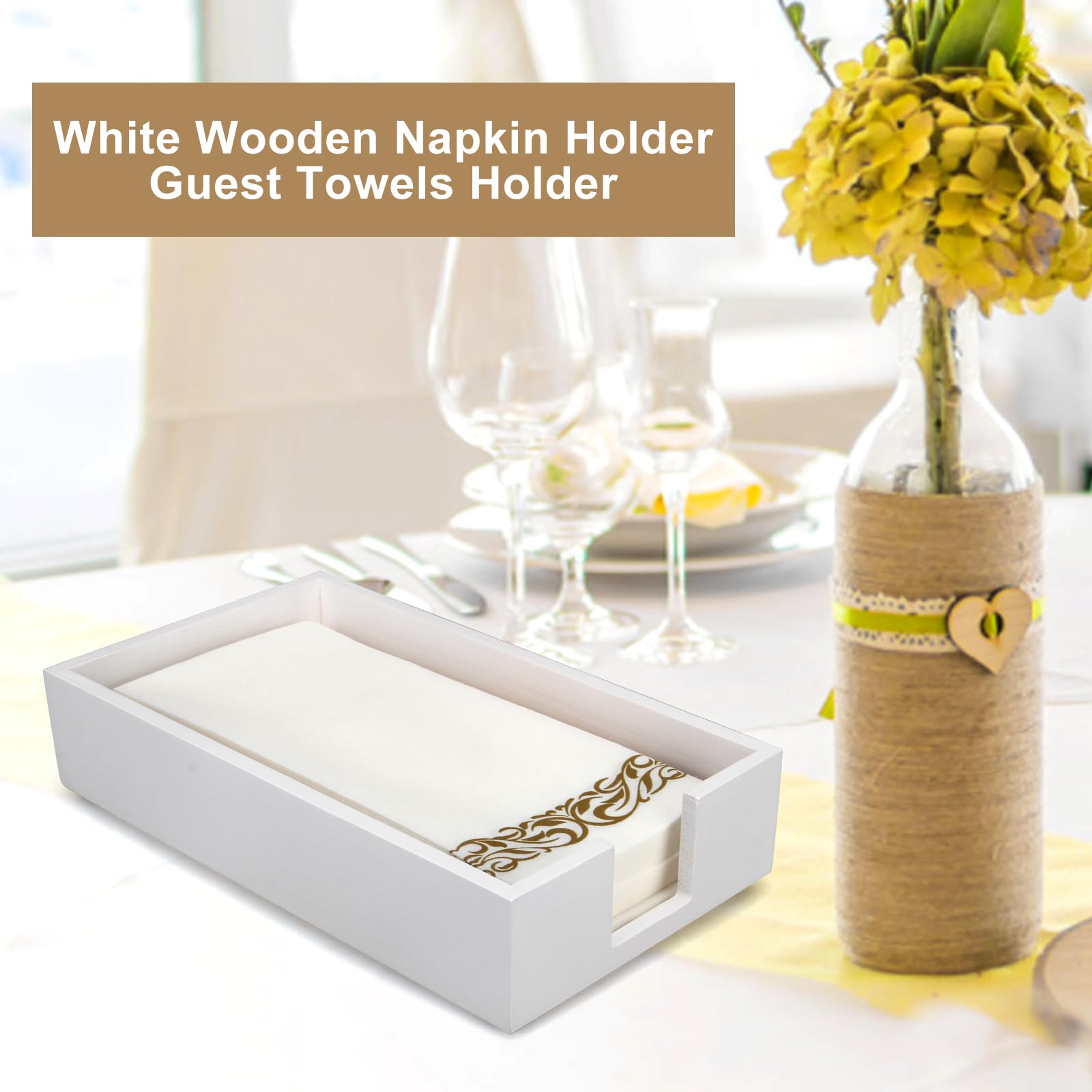 Soporte para toallas de papel para invitados para baño, bandeja plana para servilletas, bandeja de madera blanca para mesa, encimera, servilletero moderno, cesta dispensador de toallas de cocina,