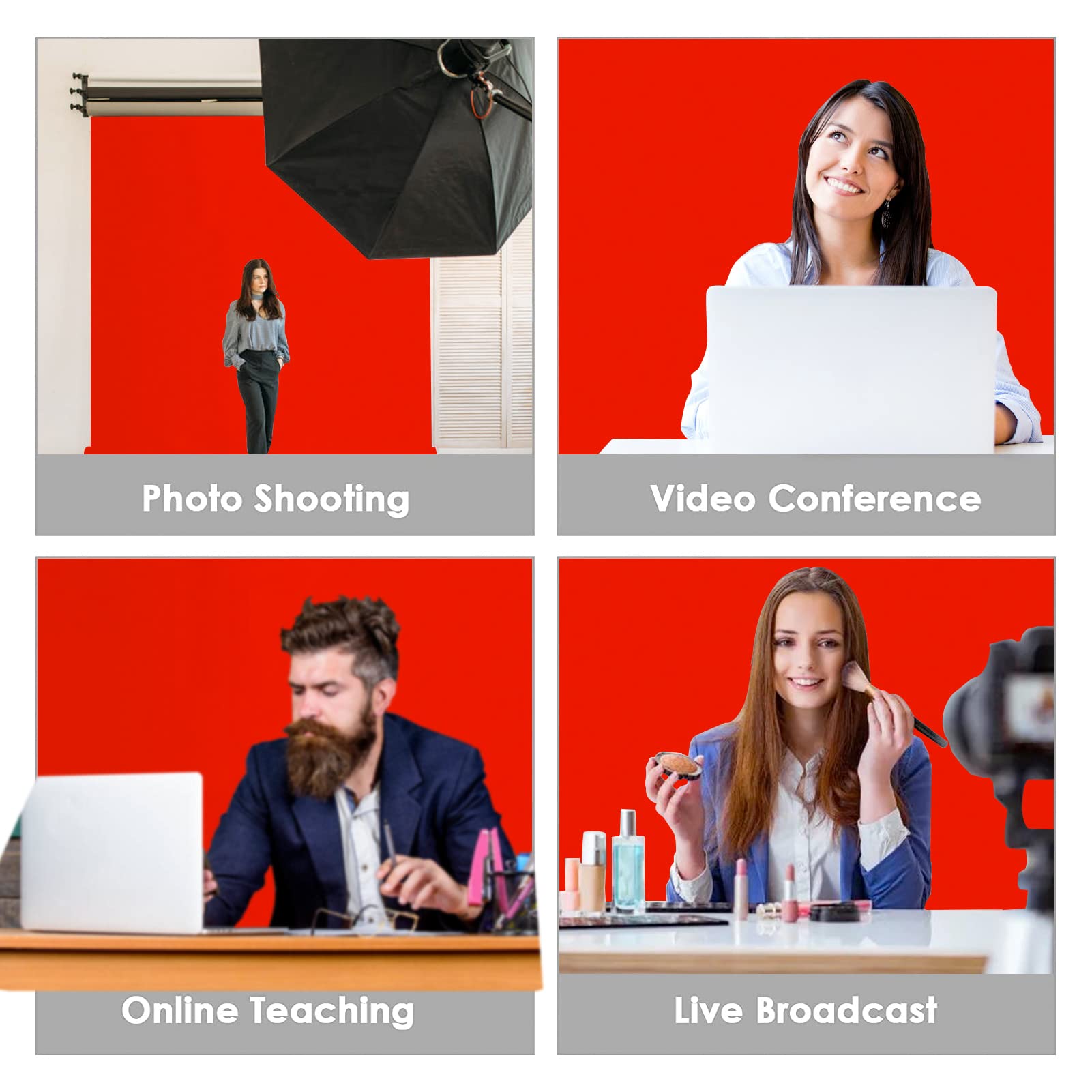 Fond Rouge Photo, Tissu de Fond 3 x 2M avec 4 Clips et 4 Clips de Tarp, Backdrop Pliable Lavable Durable pour Studio de Photographie, Prise de Vue Vidéo