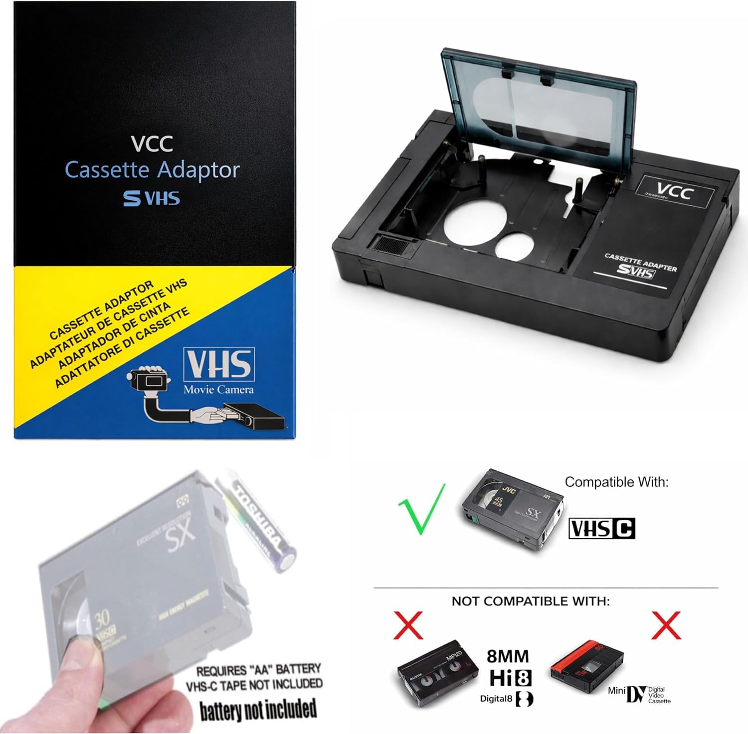 VCC113 Zmotoryzowany adapter kasety VHS-C do JVC C-P7U CP6BKU C-P6UPanasonic PV-P1RCA VCA115 Model: Sklep z elektroniką i akcesoriami
