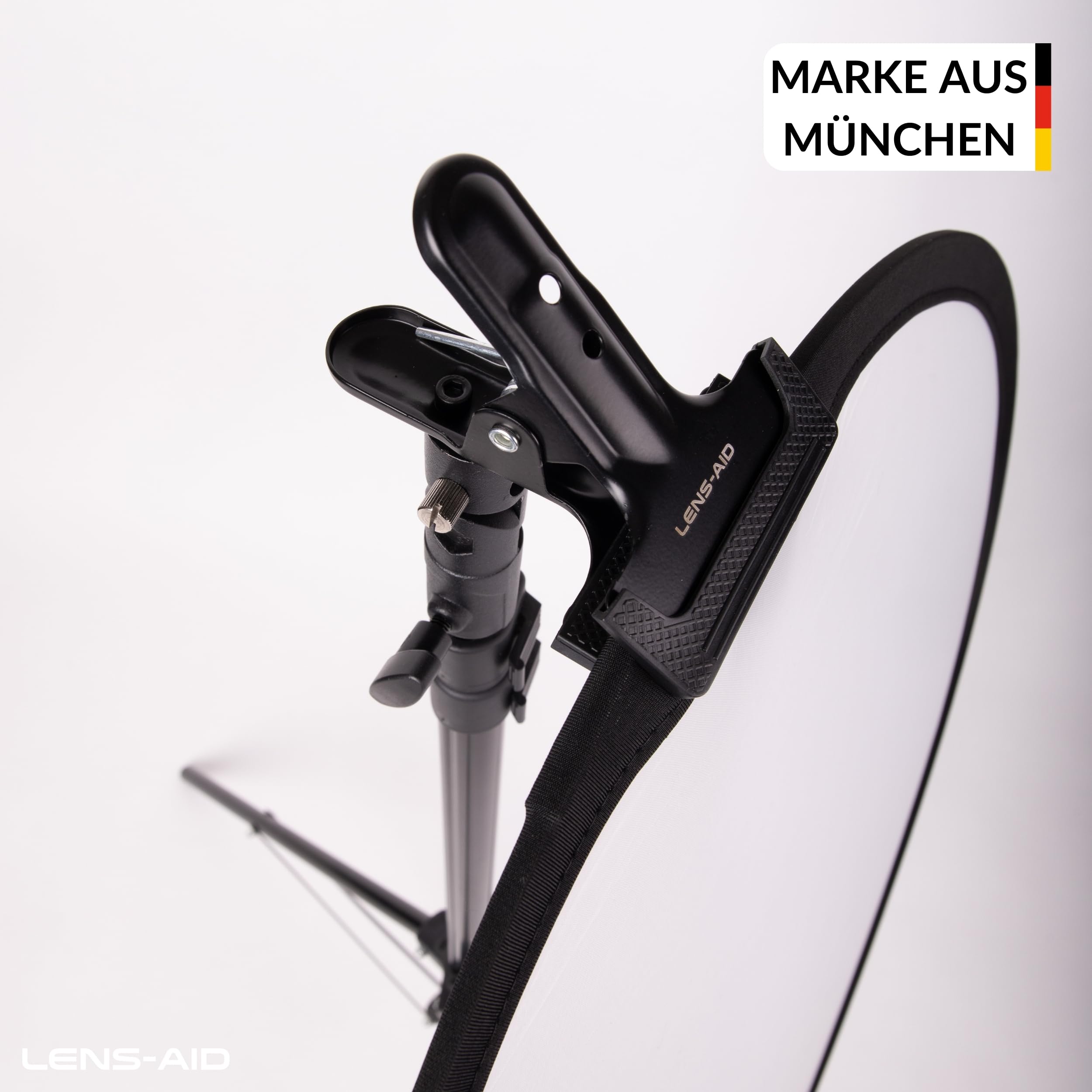 Lens-Aid Reflektor-Klemme fürs Fotostudio: Stativ Halterung aus Metall für Lichtreflektoren und Foto-Hintergründe inkl. 1/4" & 3/8" Gewinde-Adapter