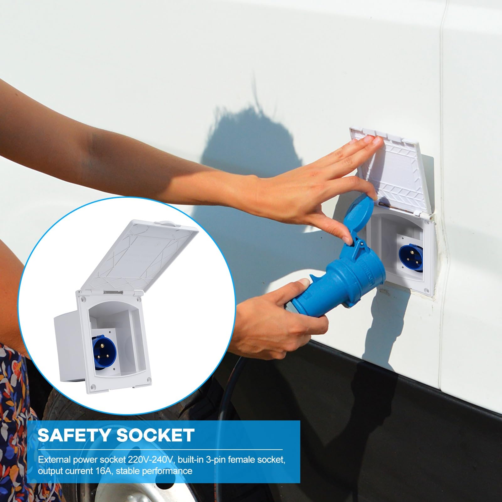Jadeshay Presa Esterna CEE 230V 16A 3 Pins IP44 Impermeabile Spina con Coperchio per Camper