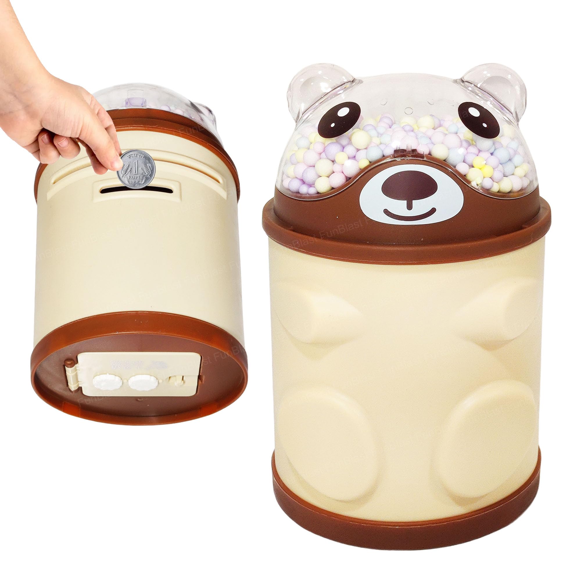 FunBlast Piggy Bank – Bear Shaped Coin Box for Kids, Money Bank for Kids, Piggy Bank, Money Box for Kid, Coin Box with Password Lock, Gifts for Girls, Best Return Gifts (Brown)