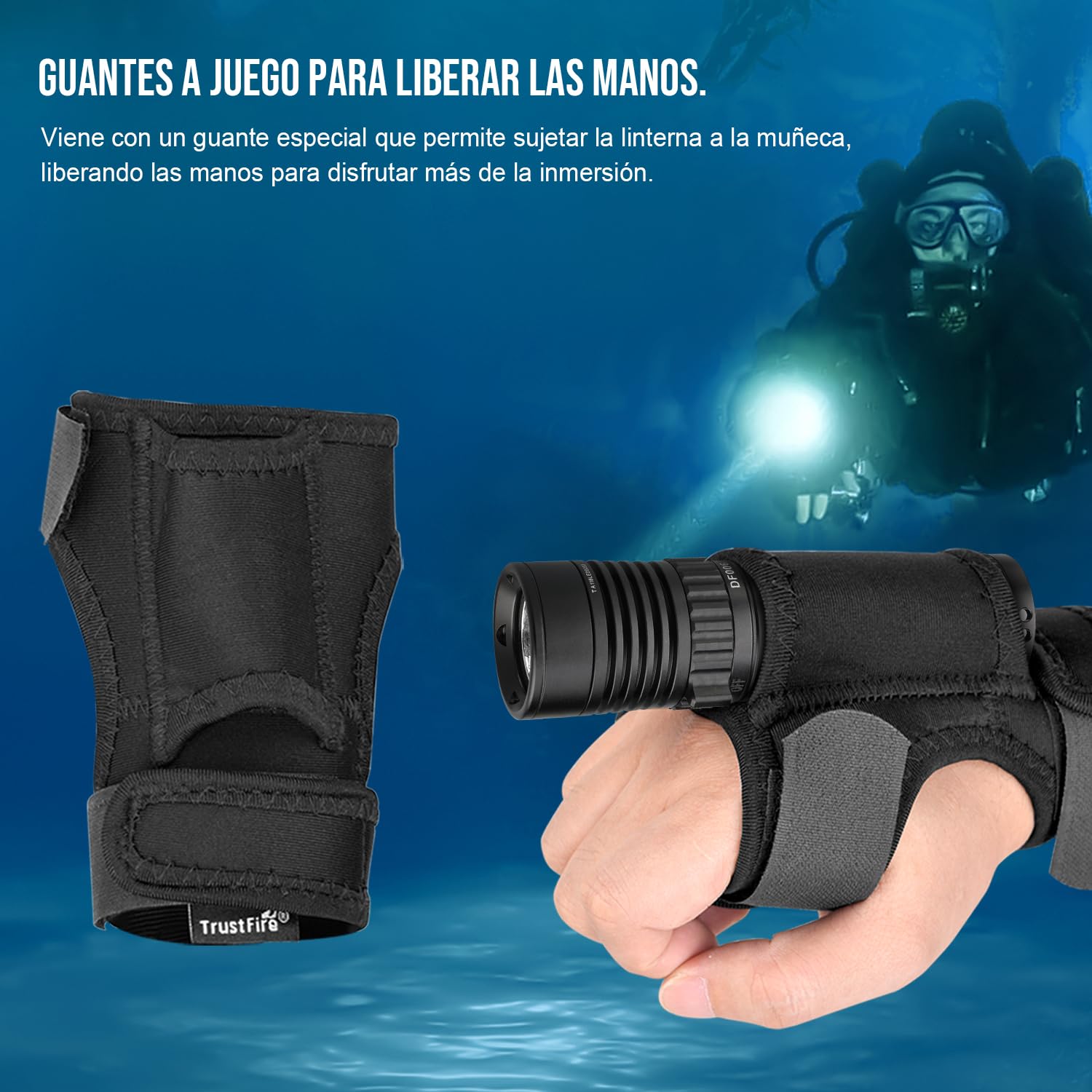 TrustFire DF006 Linterna De Buceo 2300 Lúmenes, IPX8 Impermeable Profesional Recargable Luz de Buceo para Cueva 100m Submarina de Noche, Para Buceo Pesca Camping Senderismo