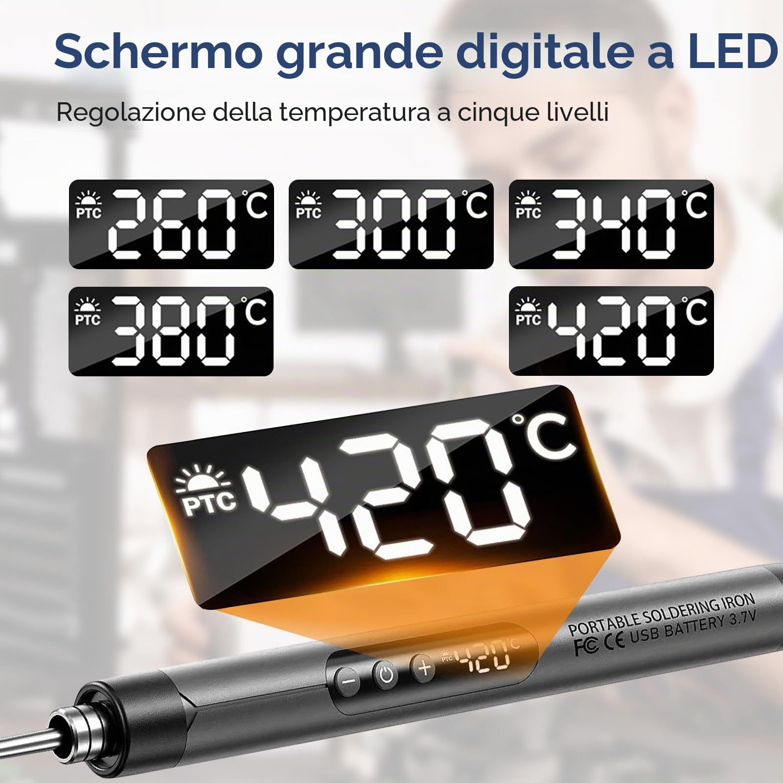 Set di saldatori a batteria, ricaricabile tramite USB, con LCD, senza fili, temperatura regolabile da 260 a 420 °C, 3 punte per saldatura, filo per saldatura, set regalo per fai da te