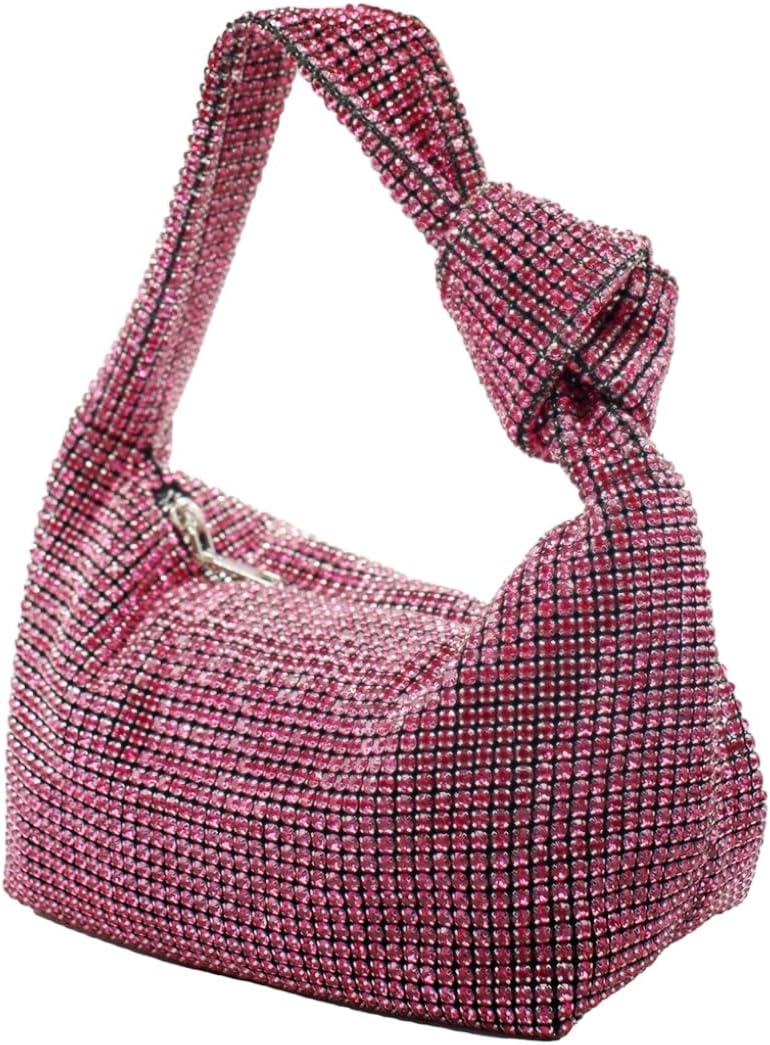 UMREN Bling Full Glitter Knotted Handbag for Women Crystal Rhinestone Hobo Dumpling Bag Diamond Evening Clutch Crossbody Bag