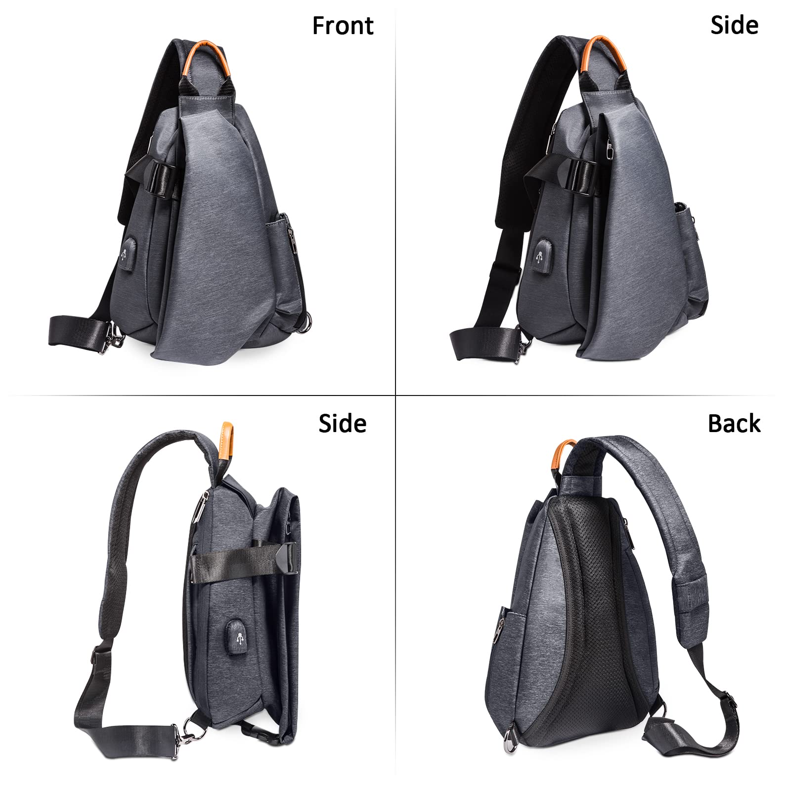 Sac de Poitrine Homme Mode USB Sling Sac Voyage Bandoulière Portable Camping