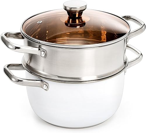 Miniatura 3 de Olla de vapor de 2 niveles con tapa, vaporizador de alimentos de acero inoxidable de 4 cuartos de galón para cocinar, multiusos para verduras,