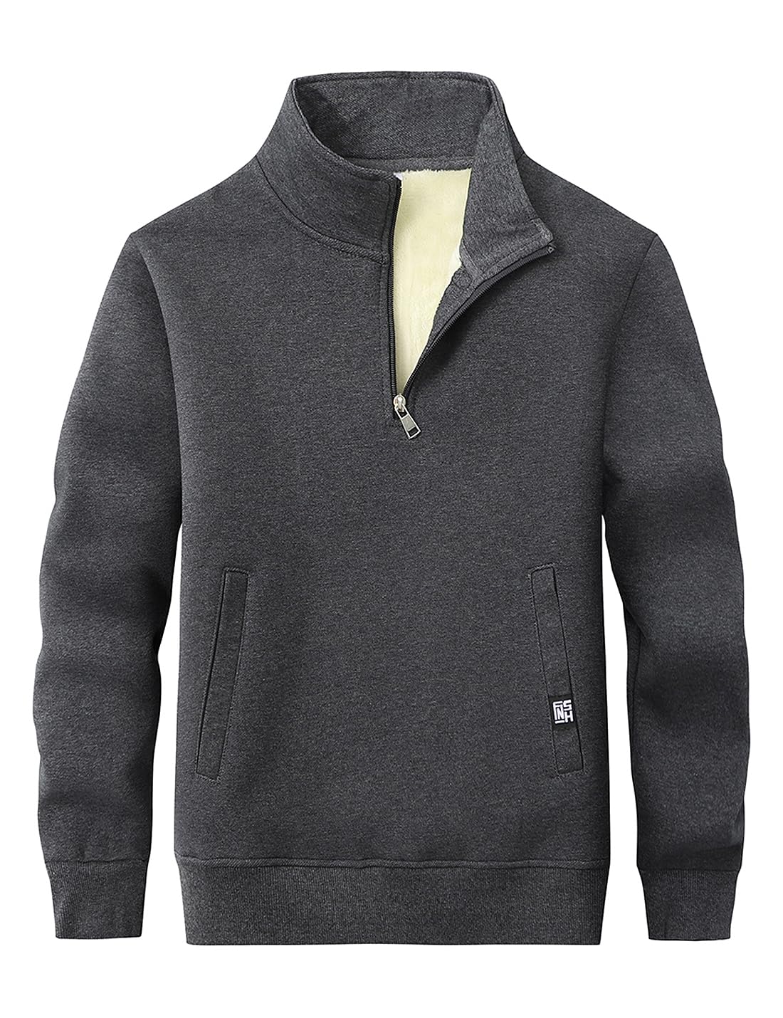 SukanyMen's Winter Fleece Sherpa Lined Sweatshirt Quarter Zip Stand Collar Long Sleeve Pullover Jacket Top with Pockets