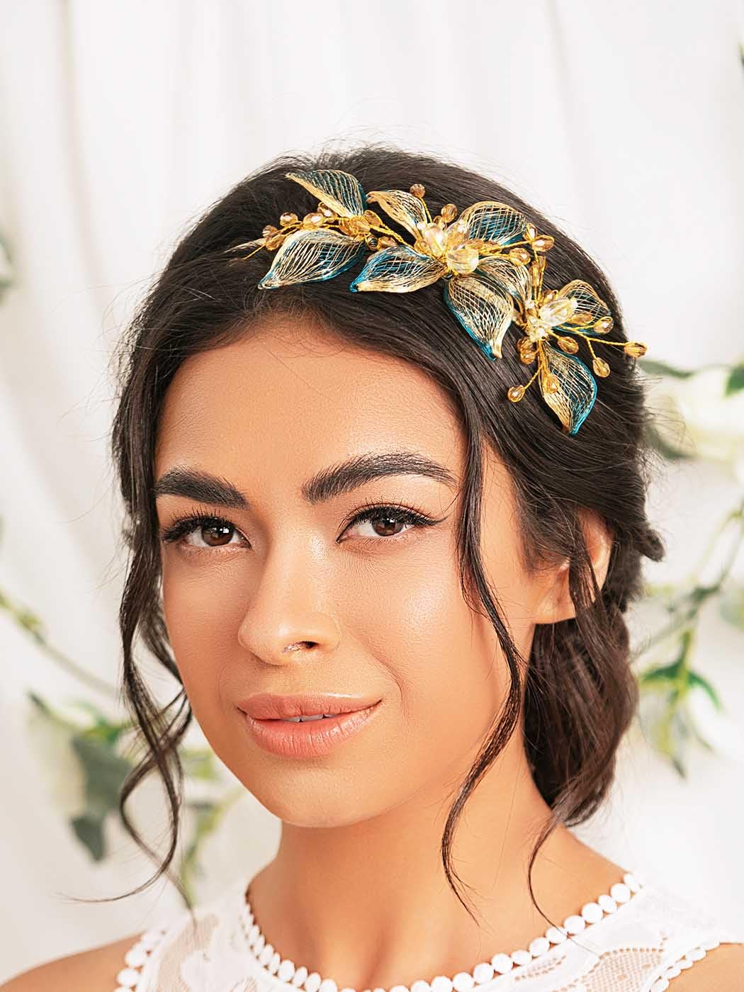 IYOU Bridal Wedding Headbands Blue Flower Bride Hair Bands  display picture 1
