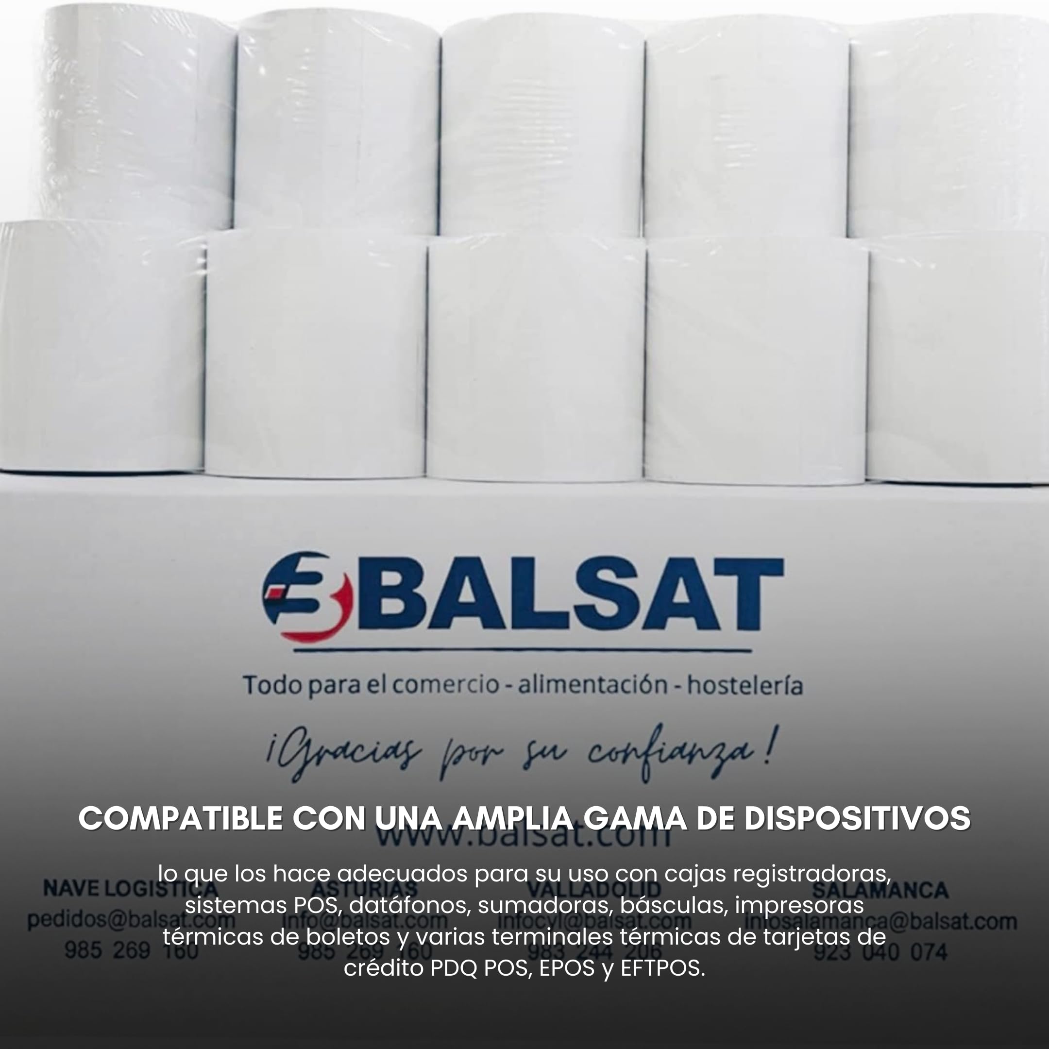 Balsat 200 rotoli di carta termica 57 x 40 mm | per stampante di biglietti | carta per stampante termica, tpv commercio, registratore di cassa | rotolo di carta per datafono di qualità, senza BPA