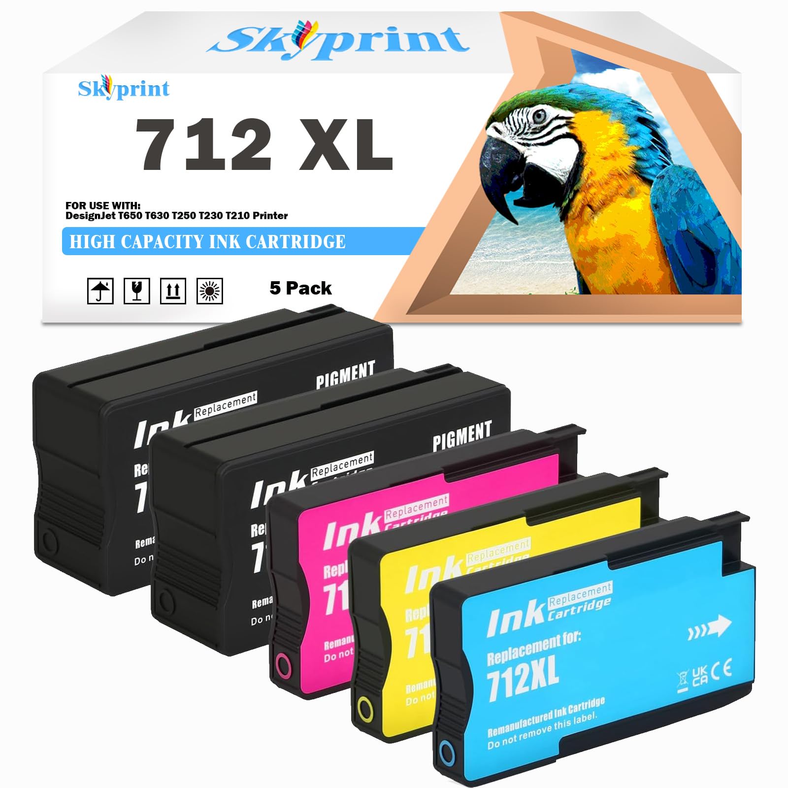 712 712XL Ink Cartridges Compatible with 712 Ink Cartridge DesignJet T650 T630 T250 T230 T210 Printer Ink.80-ml 29-ml(2 Black 1 Cyan 1 Magenta 1 Yellow)