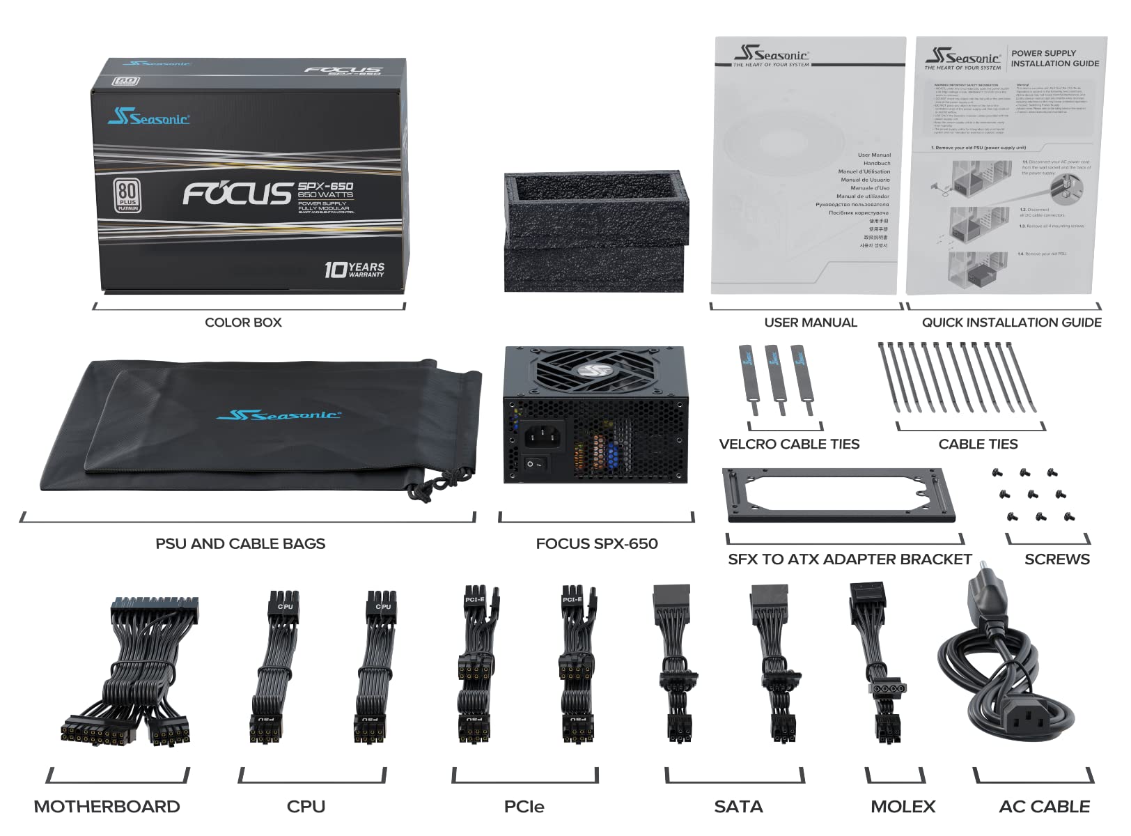 Seasonic FOCUS-SPX-650 unité d'alimentation d'énergie 650 W 20+4 pin ATX CFX Noir