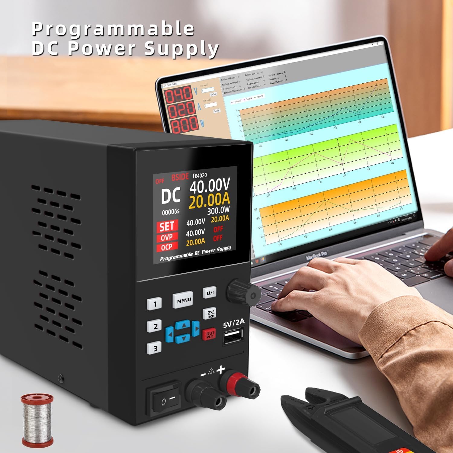 BSIDE Alimentation Laboratoire Programmable DC 40V 20A 300W Alimentation Stabilisée Réglable à Grande Plage et Double Réglage Affichage Couleur 4 Chiffres 6 Lignes Mini Alim de labo pour Électronique