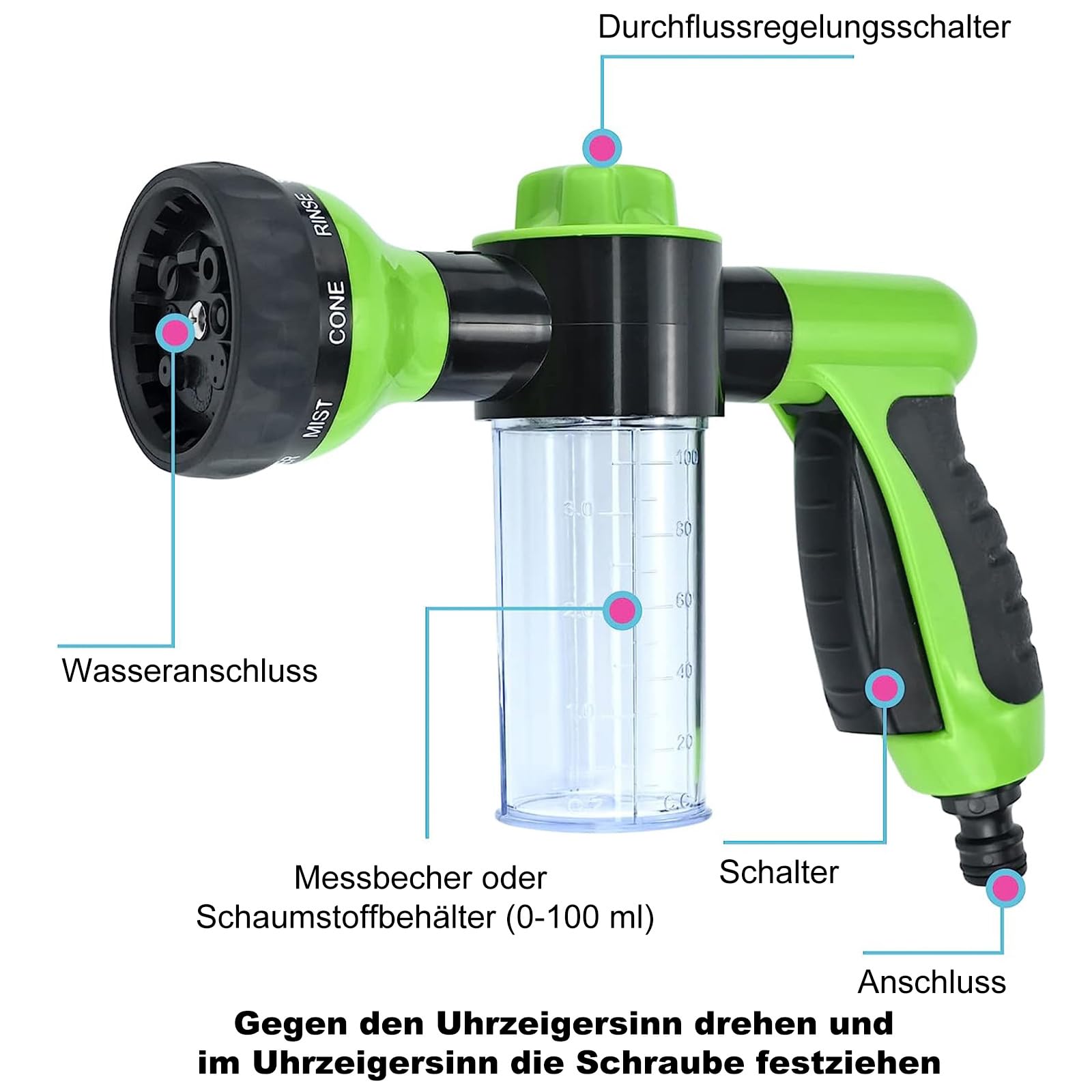 Spruzzatore D'Acqua in Schiuma, Ugello Per Tubo da Giardino, Dispenser Per Spruzzatore Per Tubo Flessibile Per Auto 8 Modelli di Irrigazione Strumento Per La Pulizia del Lavaggio Per Piante da Innaffi
