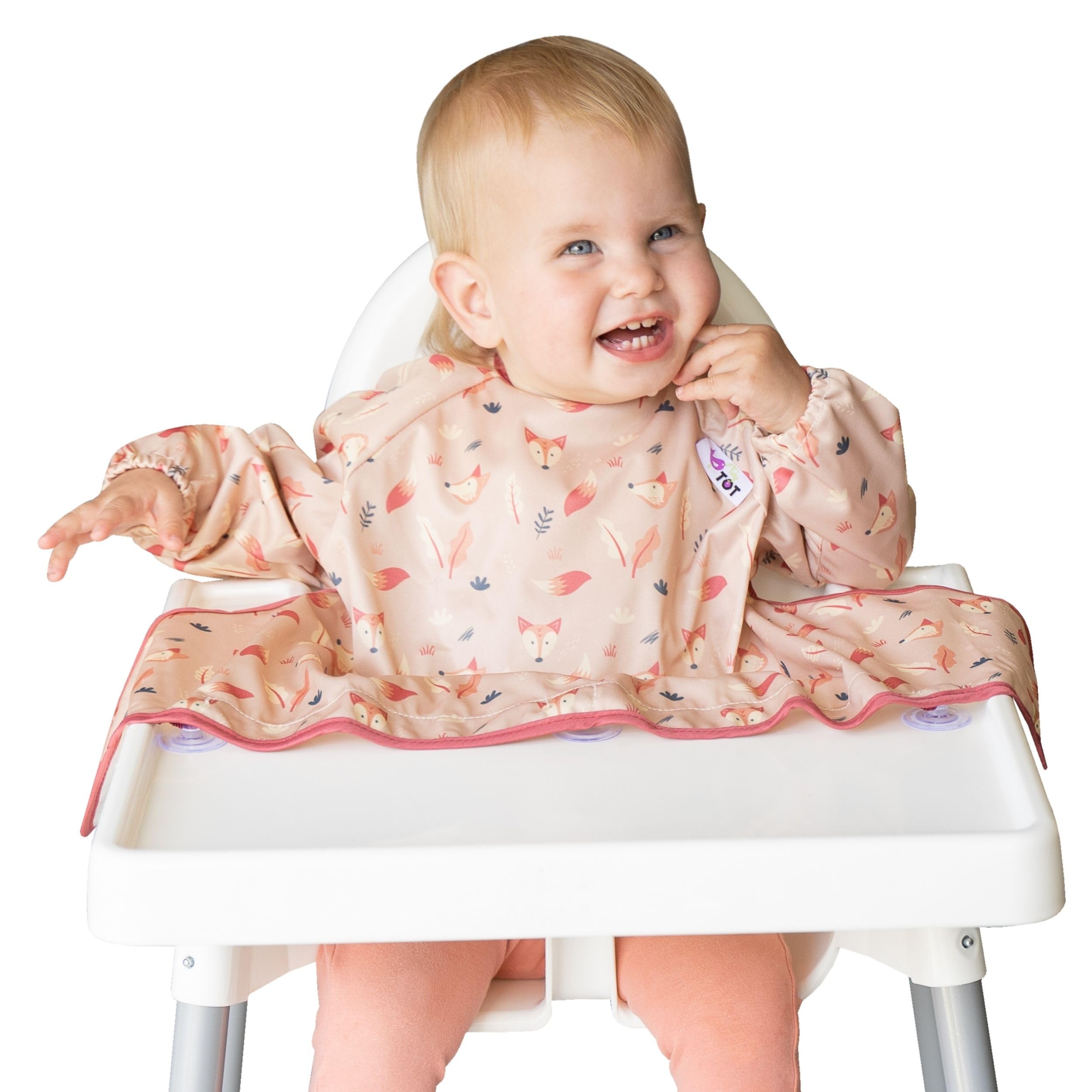 Tidy Tot - Cover & Catch Baby Bib - Mess Proof Long Sleeve Feeding Smock with Food Catcher Pocket - Waterproof Bib