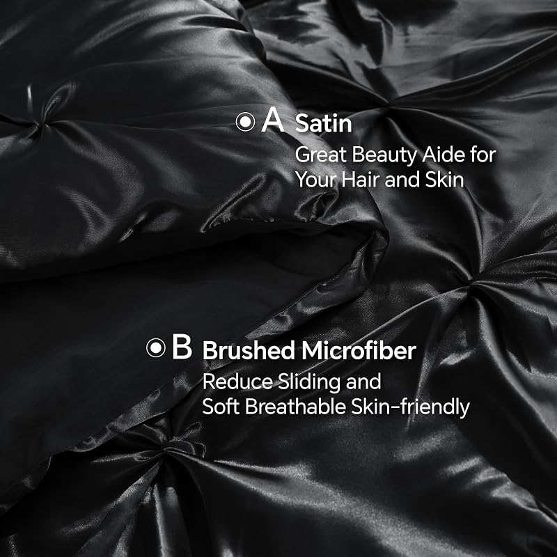 BEDELITE Satin Comforter Set Queen, 7 Pieces Pintuck Bed in A Bag, Black image 3