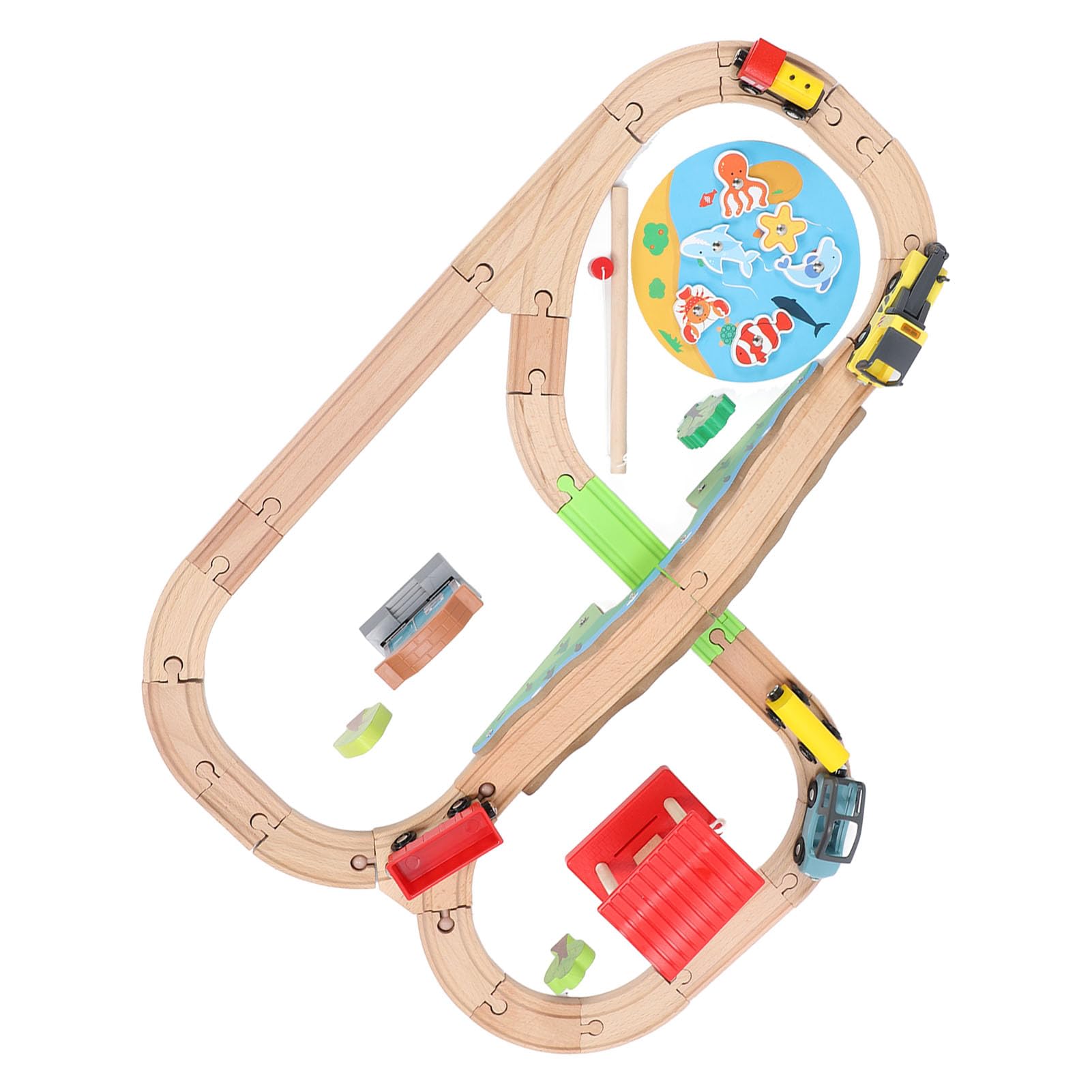 Hidyliu Juego de Vías de Tren de Madera, Juguete Educativo con Temática Urbana para Niños Pequeños de 2 Años en Adelante, Materiales Ecológicos y Seguros, 49 Piezas