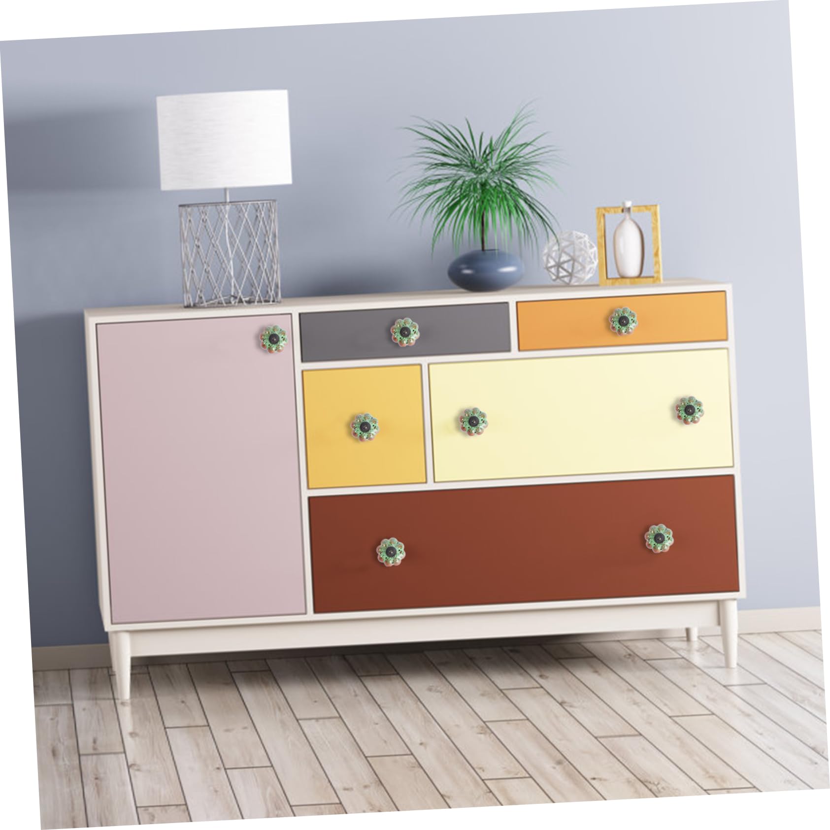 Pomelli per Mobili in Ceramica 6 Pezzi Design a Zucca Verde, Maniglie Tradizionali per Cassetti e Armadi, Maniglia Decorativa e Funzionale per Interni e Cucina