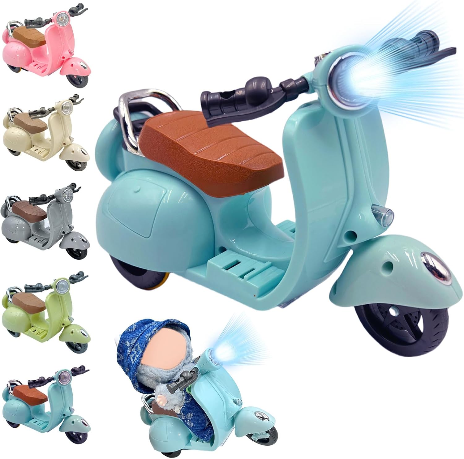 Accessories for LABUBU, Scooter Toy for Labubu with Lights & Music Rotate 360°, Lnteresting Motorcycles for Labubu, Decor Desktop Ornaments for Doll Collectors Battery Not Included (Blue)