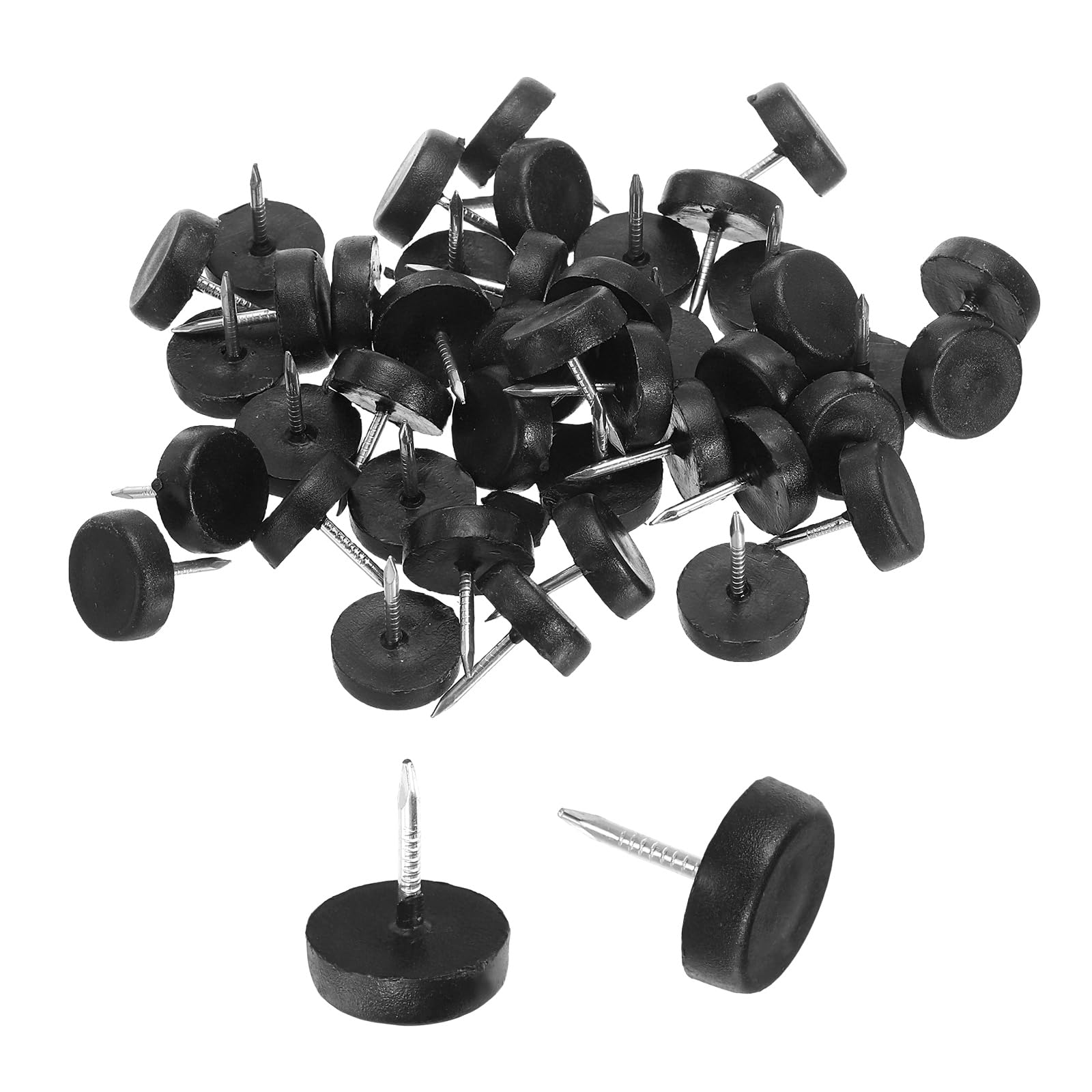 sourcing map 50Pcs Furniture Sliders, 14mm Round Plastic Furniture Glides Nail-on Pads, Hardwood Floor Protectors for Chair, Table, Desk, Cabinet Leg, Black