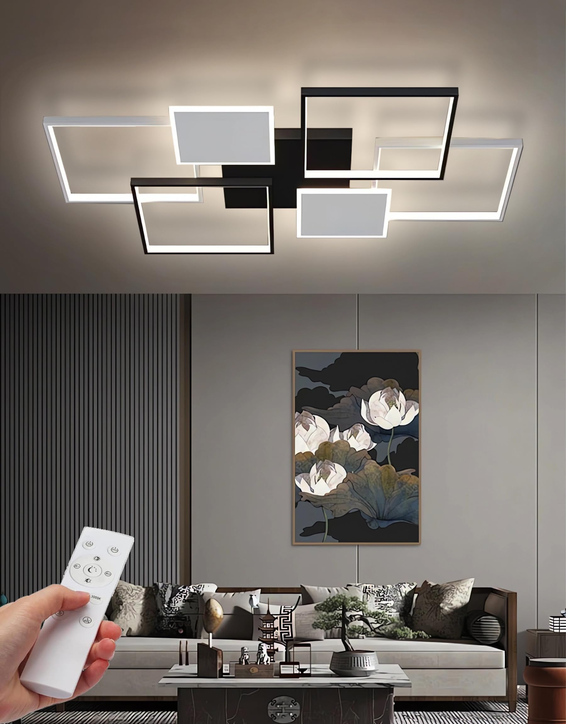 Illuminazione a Soffitto a Led Lampade a Soffitto Rettangolari Moderne Per Il Soggiorno Dimmerabile Con Telecomando Contro Plafoniera ad Incasso per Il Soggiorno Camera da Letto Parlour (110cm-Nero)