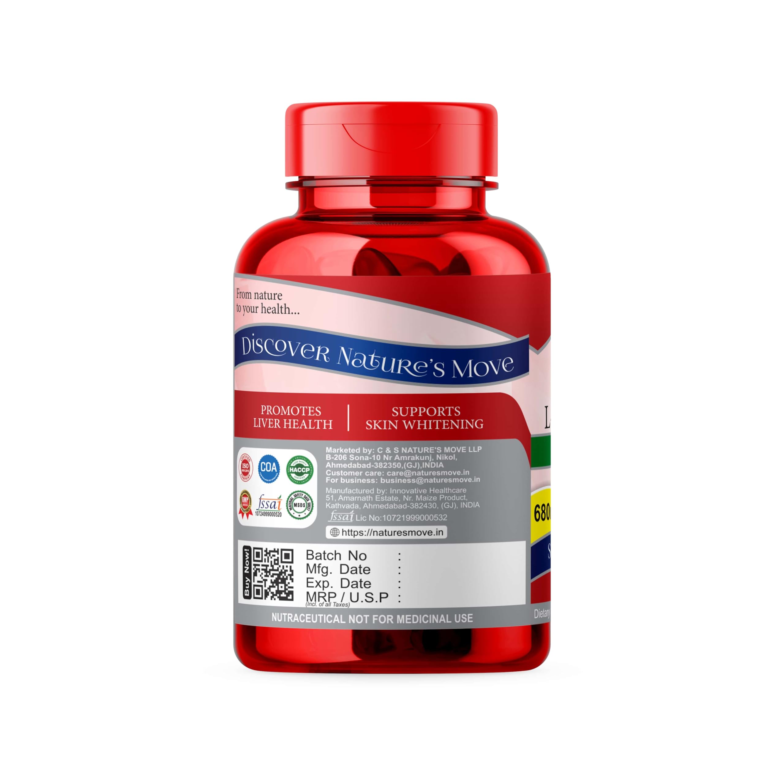 Natures Move L-Glutathione 680mg - 30 Capsules | Master Antioxidant for Immune Support, Liver Detox & Healthy Skin — Amazon image 3