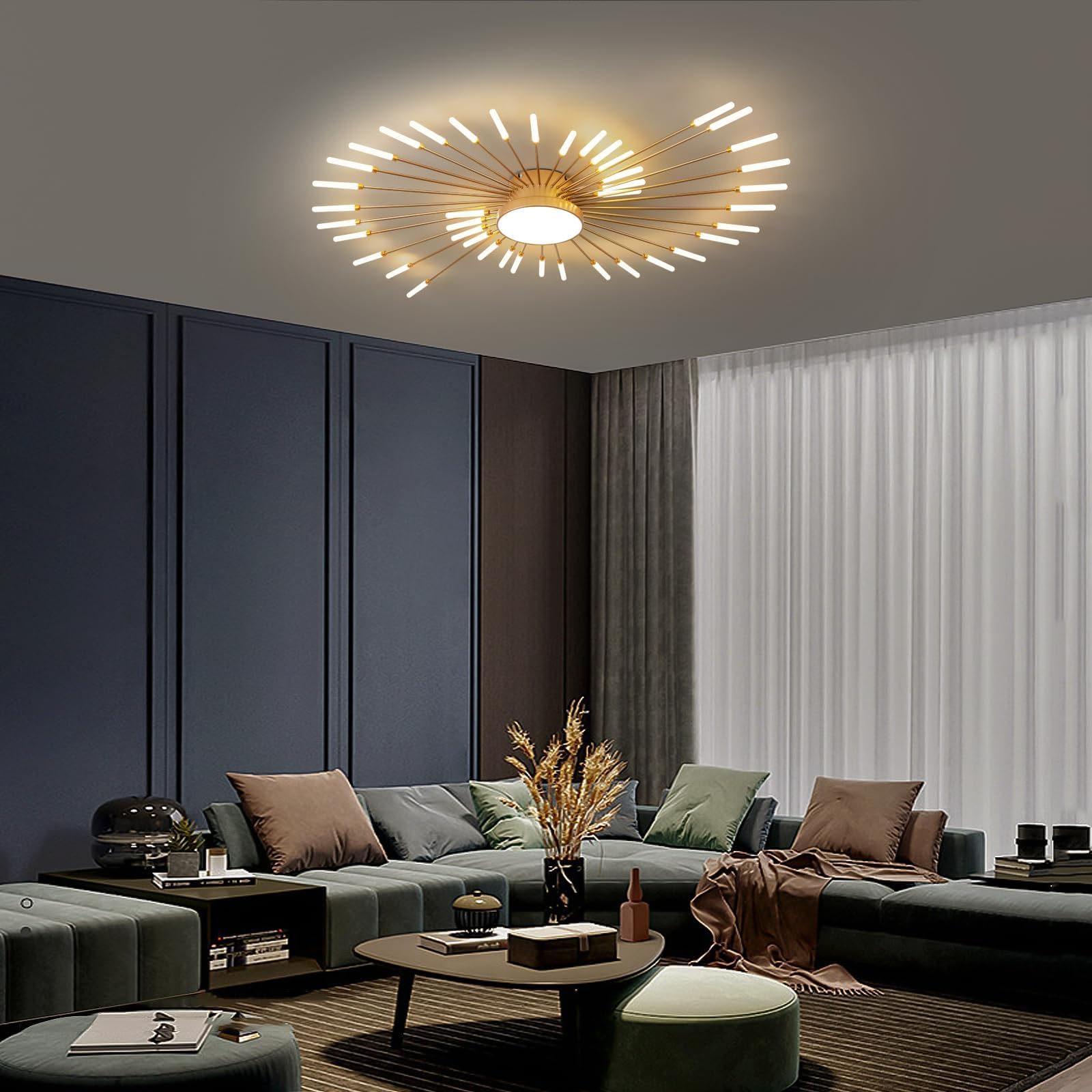 Nowoczesna lampa sufitowa LED, 42+1 głowice Półwpuszczana lampa sufitowa, złote żyrandole, oświetlenie sufitowe do sypialni, salonu, kuchni, jadalni, restauracji