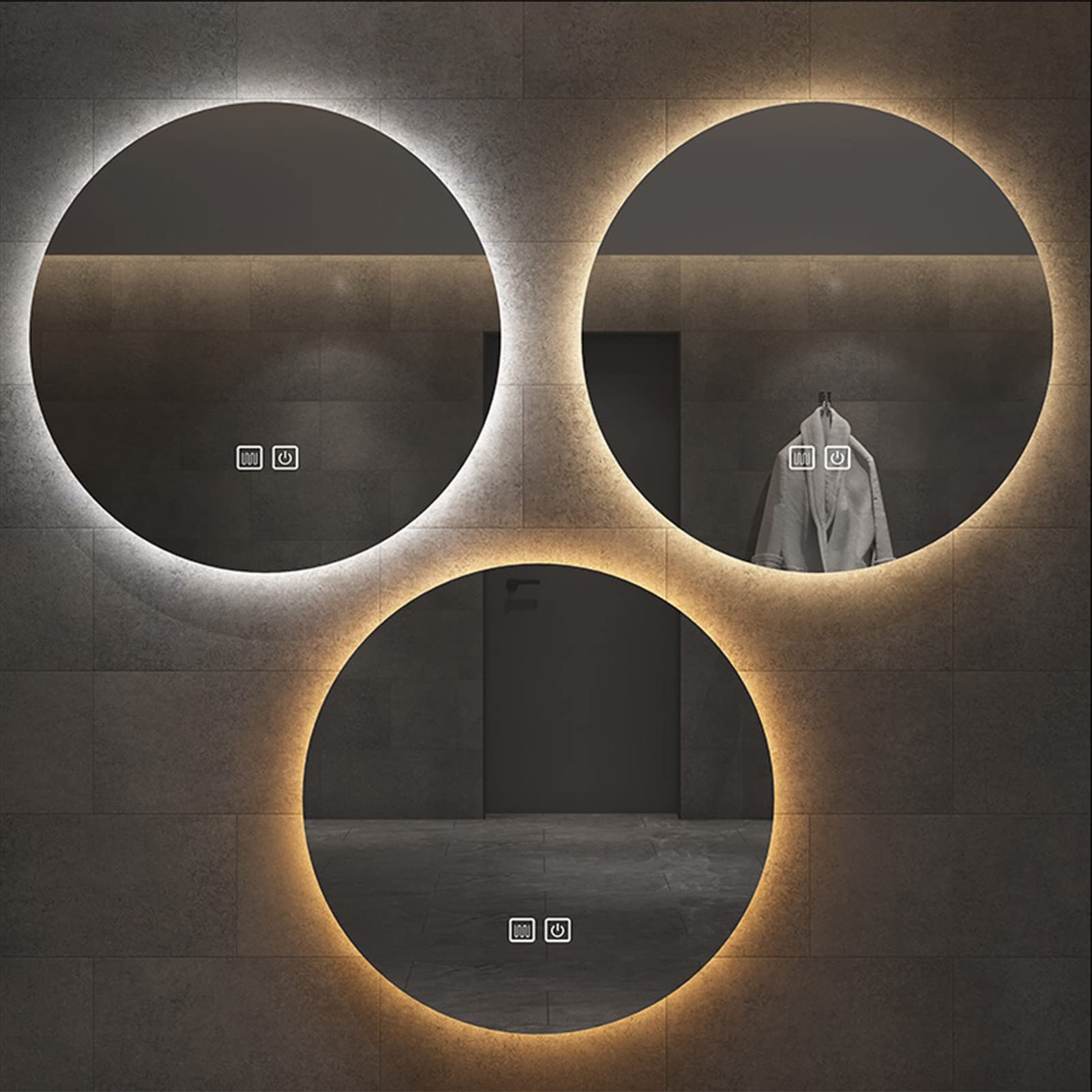 Miroir De Salle De Bain LED Rond, Intensité Variable, Température De Couleur Réglable, Miroir De Courtoisie Mural Anti-buée, Miroir Intelligent Étanche Et Incassable Pour Salle De Bain(Color:Warm ligh