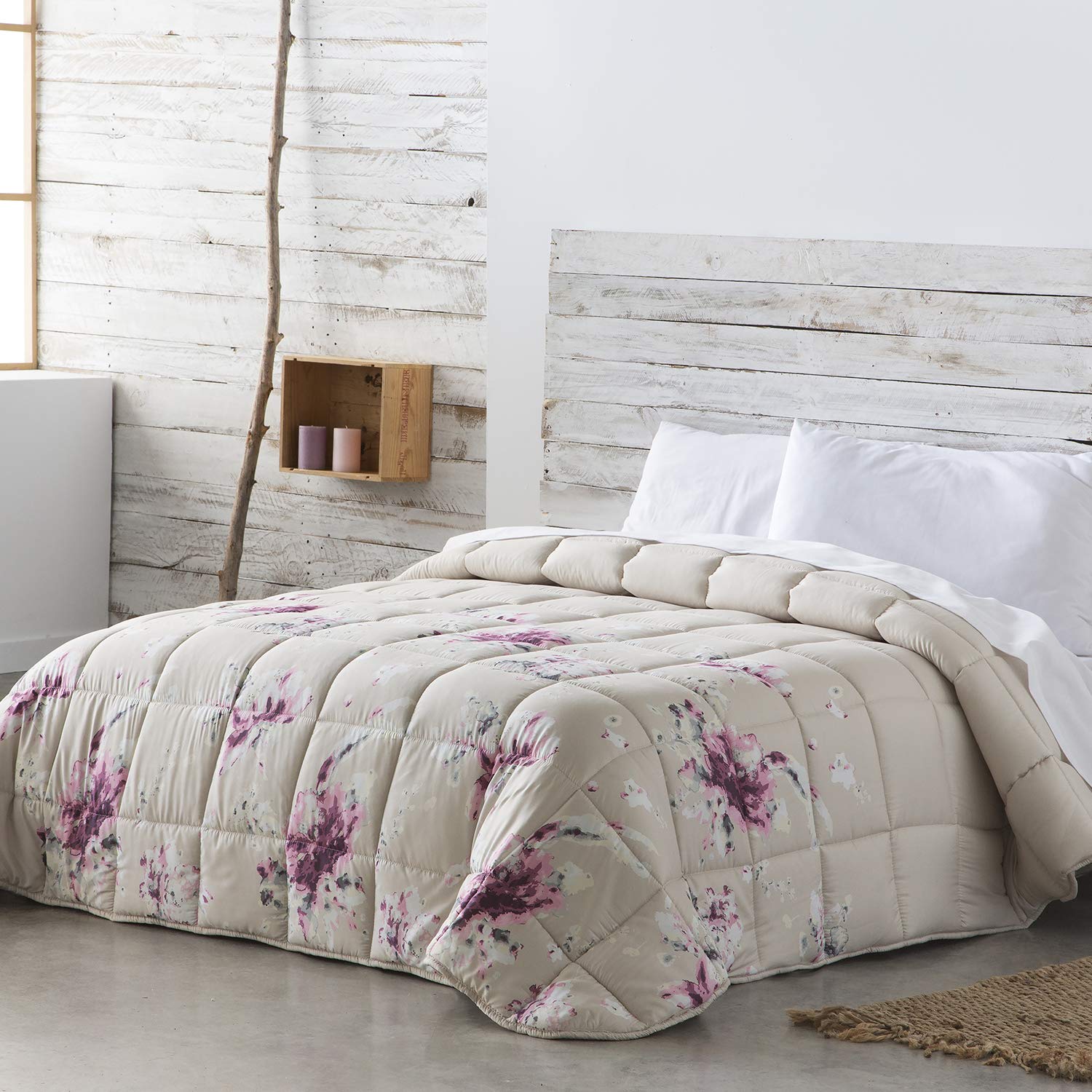Barceló Hogar - Edredón Comforter Reversible Melinda, Edredón Estampado de 350 gr en Color Crema, Medida 200x270, Edredón Nórdico de Otoño-Invierno para Cama 105