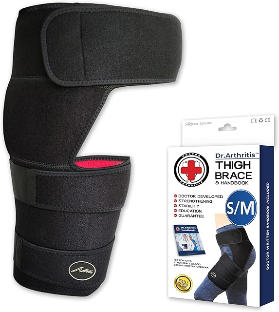 Doctor Developed Stabilizing Hip Support Brace - Sciatica Pain Relief, Piriformis Syndrome - Thigh compression, Hamstring compression wrap - Doctor Handbook included - Women & Men (S/M, Black)