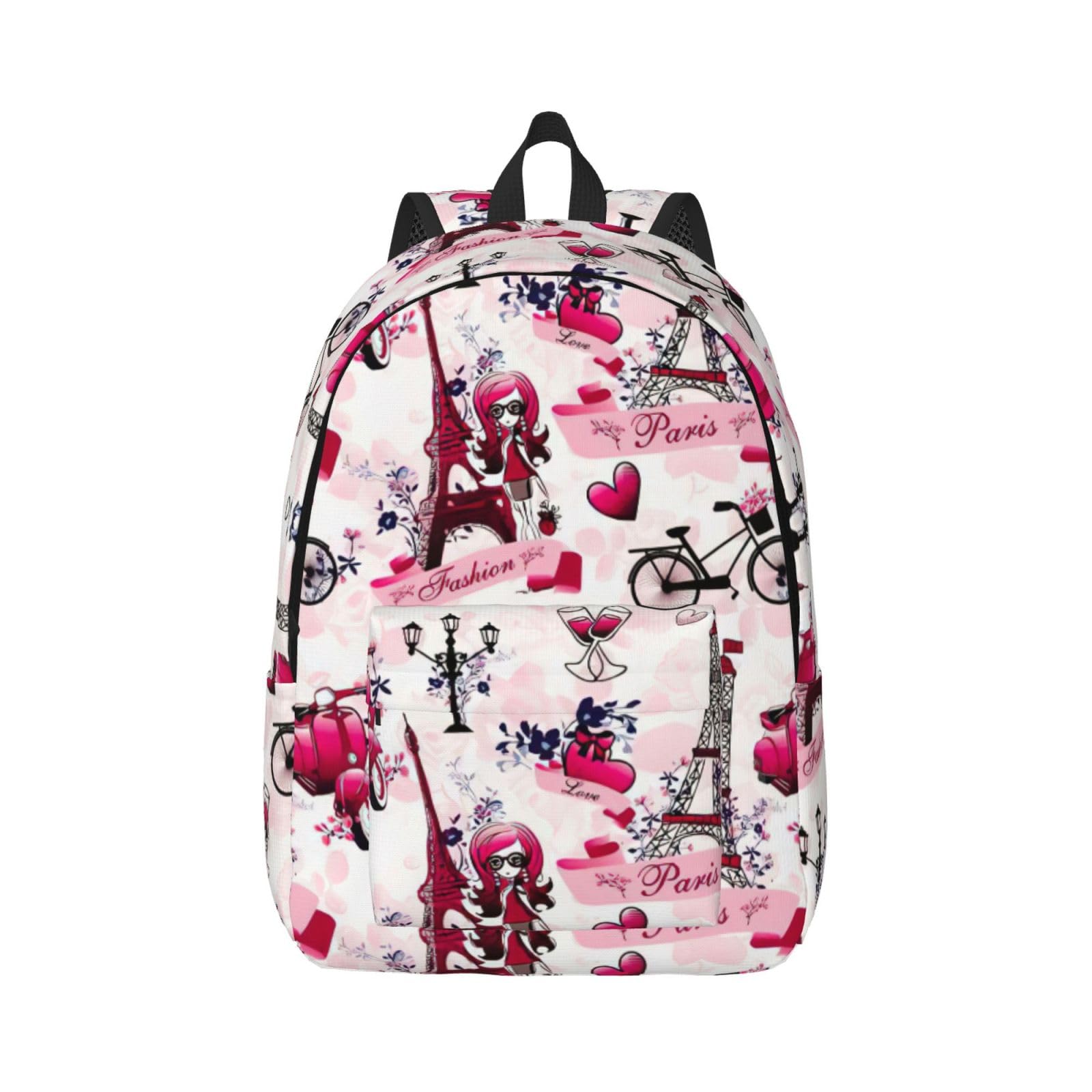 (手づくり)\"ピンクのエッフェル塔\"アップリケ切り絵パリの街並みリュックサック 手づくり)