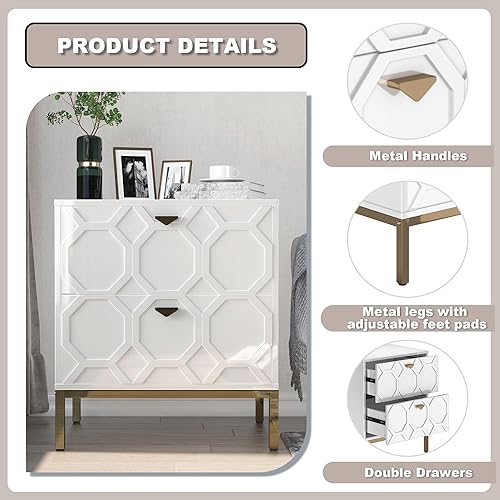 Miniatura 4 de Clihome Cómoda de 2 cajones para dormitorio, mesita de noche moderna con 2 cajones, cómoda de almacenamiento para sala de estar, altura de 24.4