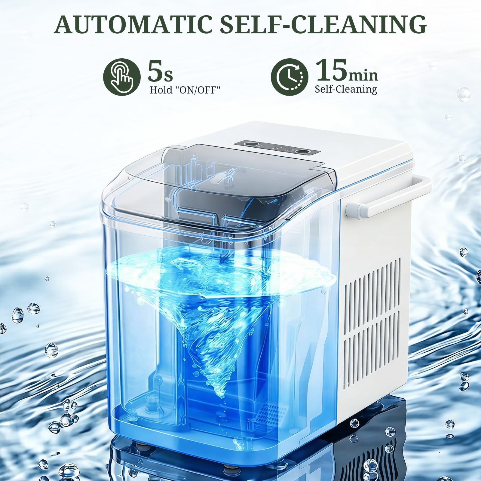 Ice Maker, Portable Ice Makers Countertop with Handle, Basket & Scoop, 26Lbs/24Hrs, 9 Bullet Ice Cubes in 6 Mins, 2 Ice Sizes, Self-Cleaning, Quiet Compact Ice Machine for Home Kitchen Party, White on Fridge.com