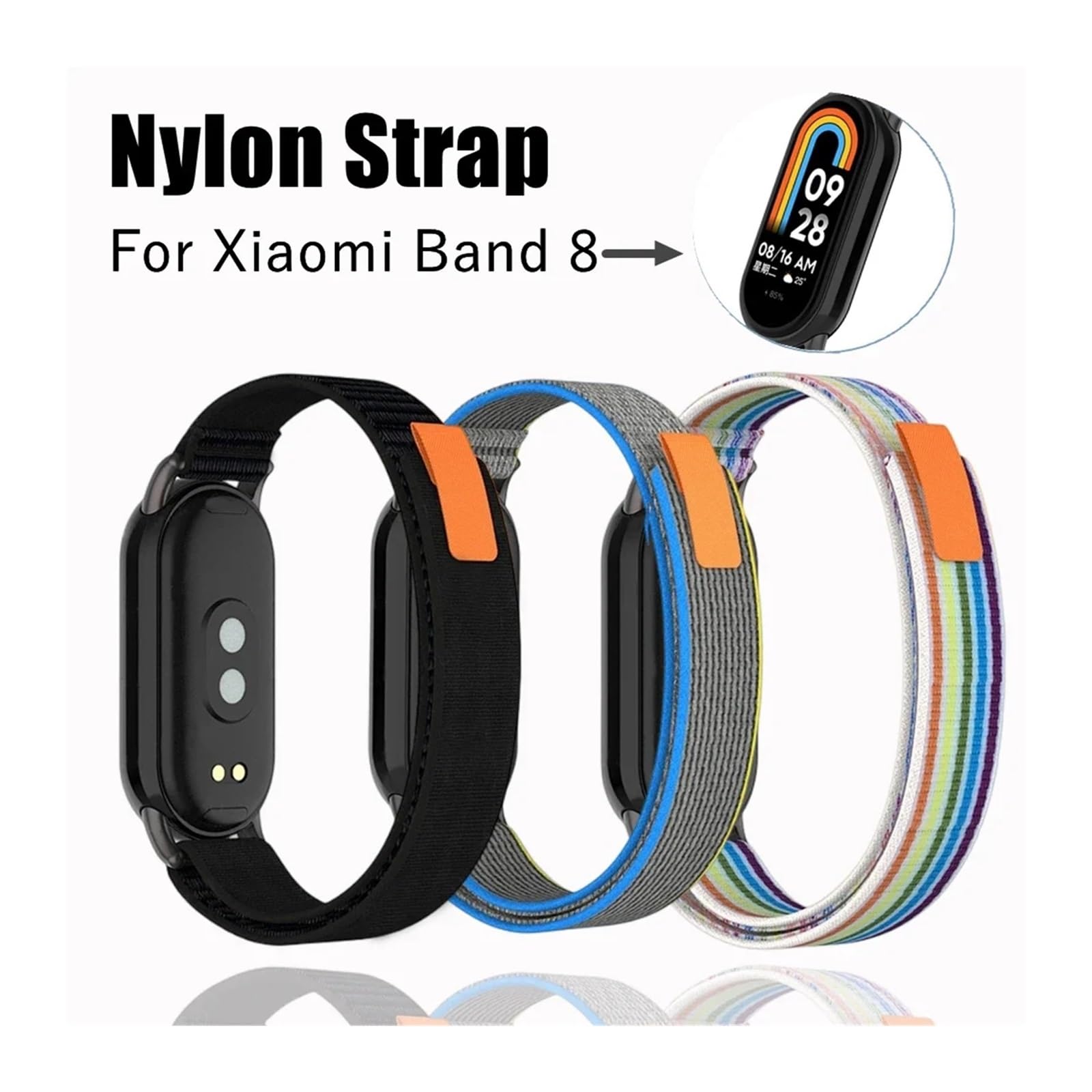 JDIME Cinghia traspirante in nylon per Xiaomi Mi Band 8 9 Accessori per cintura di ricambio estivo per la testa in metallo sportivo.