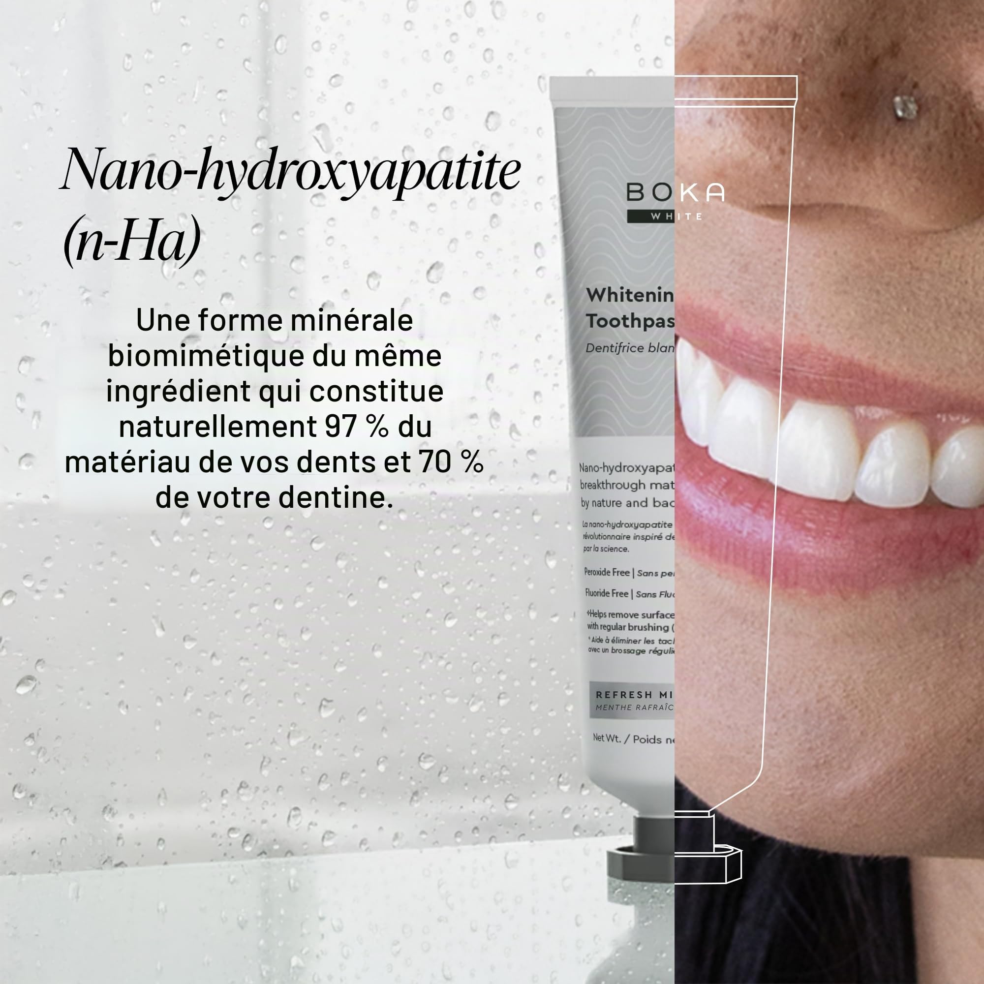 Boka Dentifrice Nano Hydroxyapatite sans fluorure – Adultes et enfants – Convient pour les dents sensibles, blanchissant* – Sans sulfates et parabènes – Arômes naturels et végétaliens – Menthe